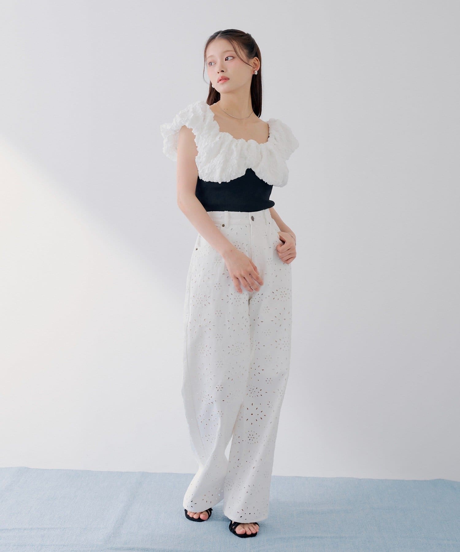 Chico(チコ) 【SALON by Chico】ジャガードパフスリーブドッキングニット