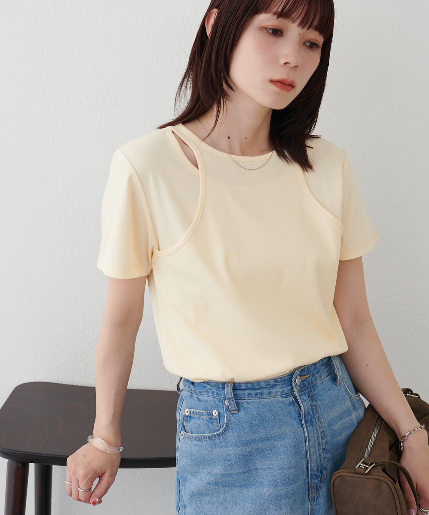 DISCOAT(ディスコート) 【WEB限定】カットアウトレイヤードTシャツ