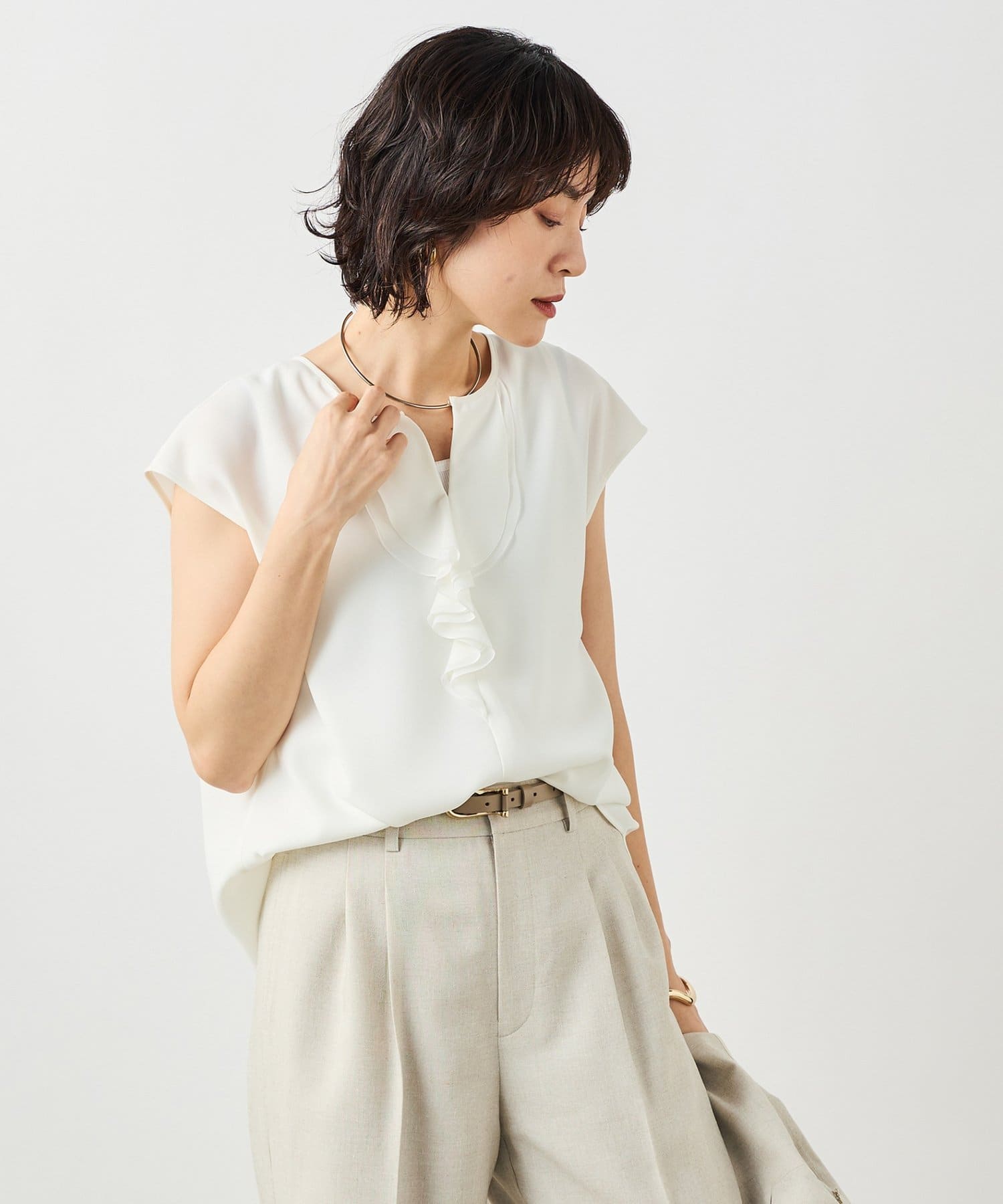 NOLLEY'S(ノーリーズ) ウォッシャブルストレッチジョーゼットフロントラッフルブラウス