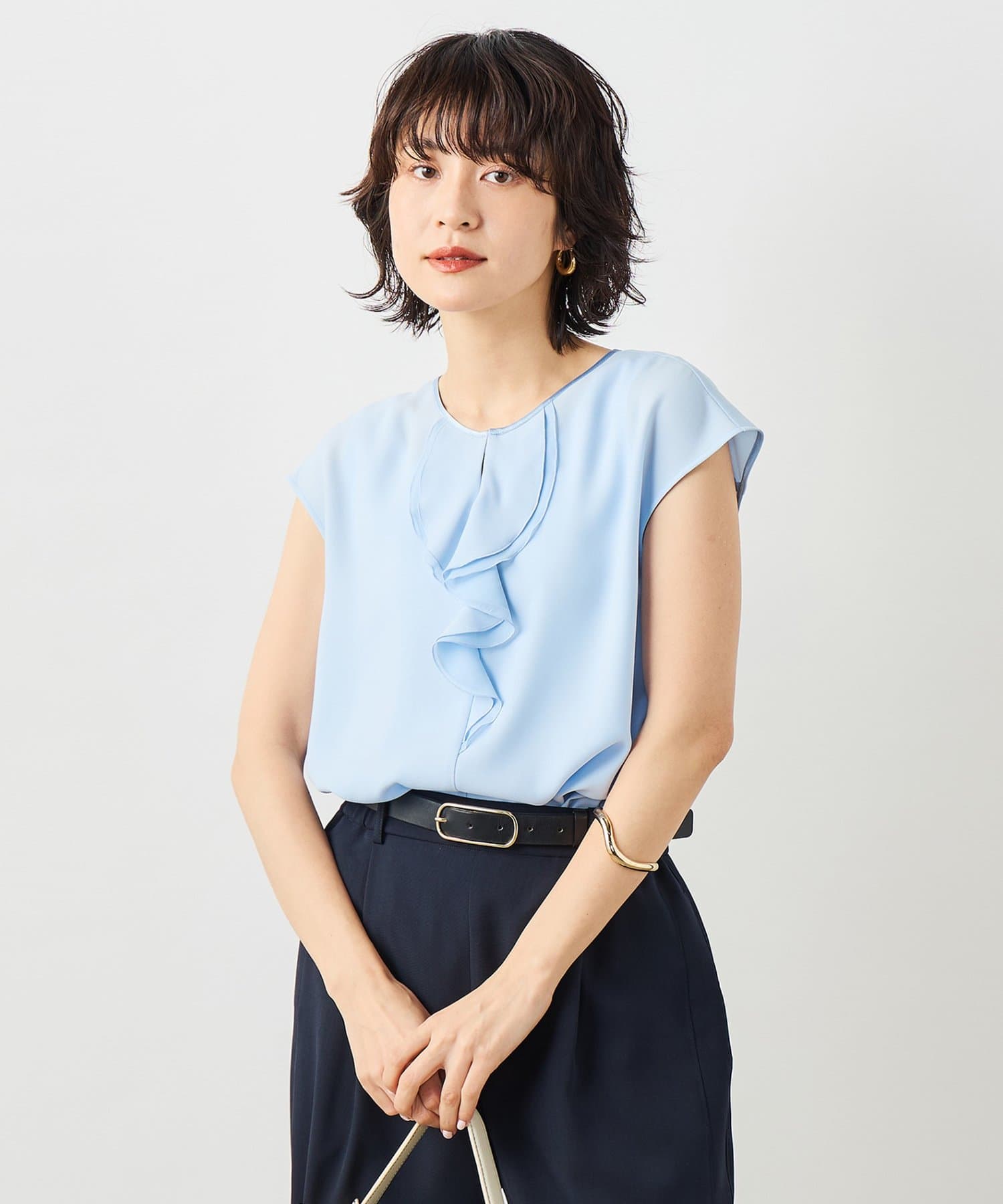 NOLLEY'S(ノーリーズ) ウォッシャブルストレッチジョーゼットフロントラッフルブラウス