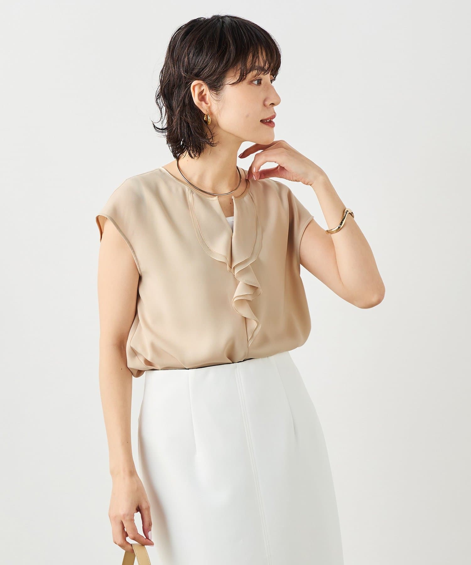 NOLLEY'S(ノーリーズ) ウォッシャブルストレッチジョーゼットフロントラッフルブラウス