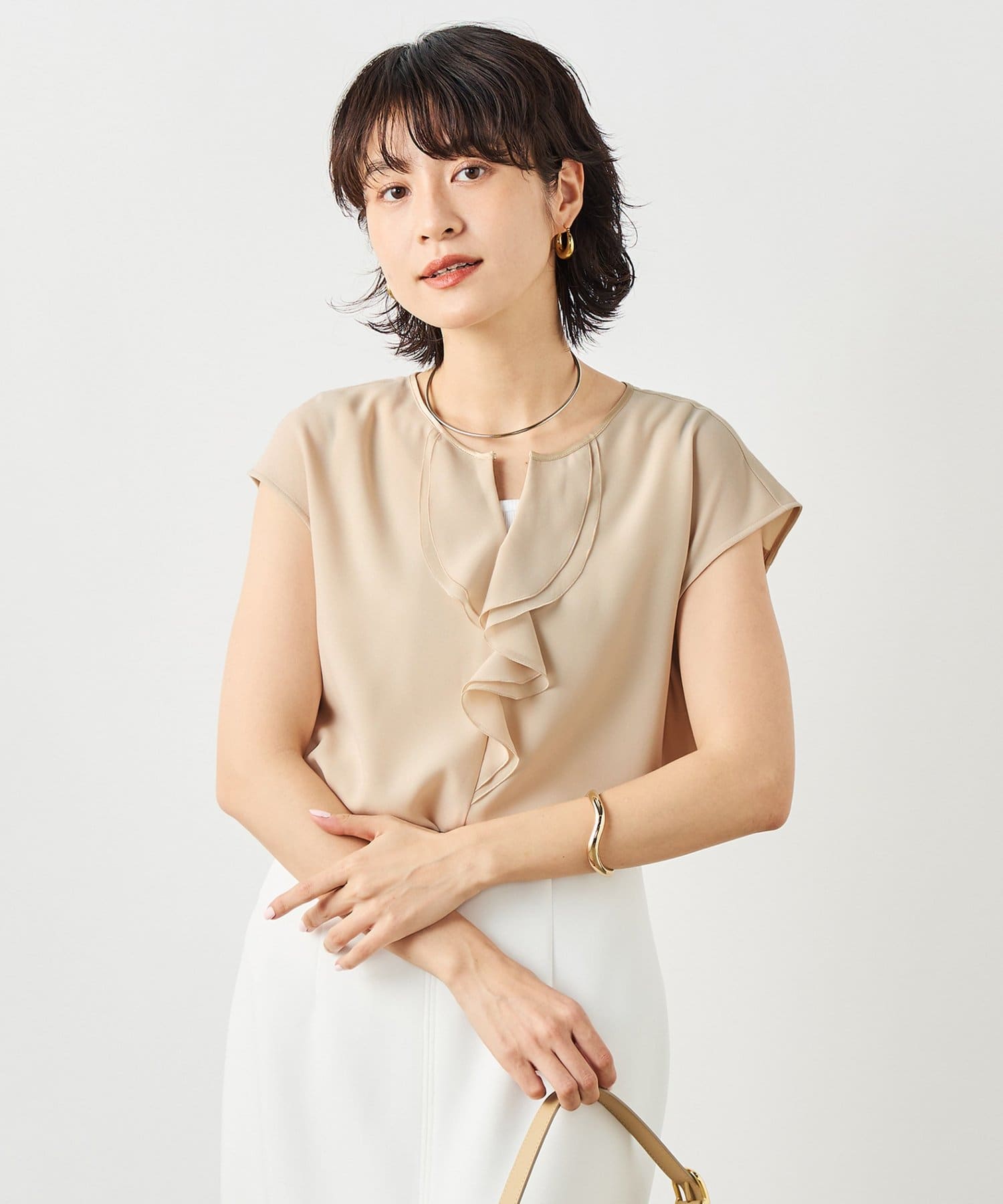 NOLLEY'S(ノーリーズ) ウォッシャブルストレッチジョーゼットフロントラッフルブラウス