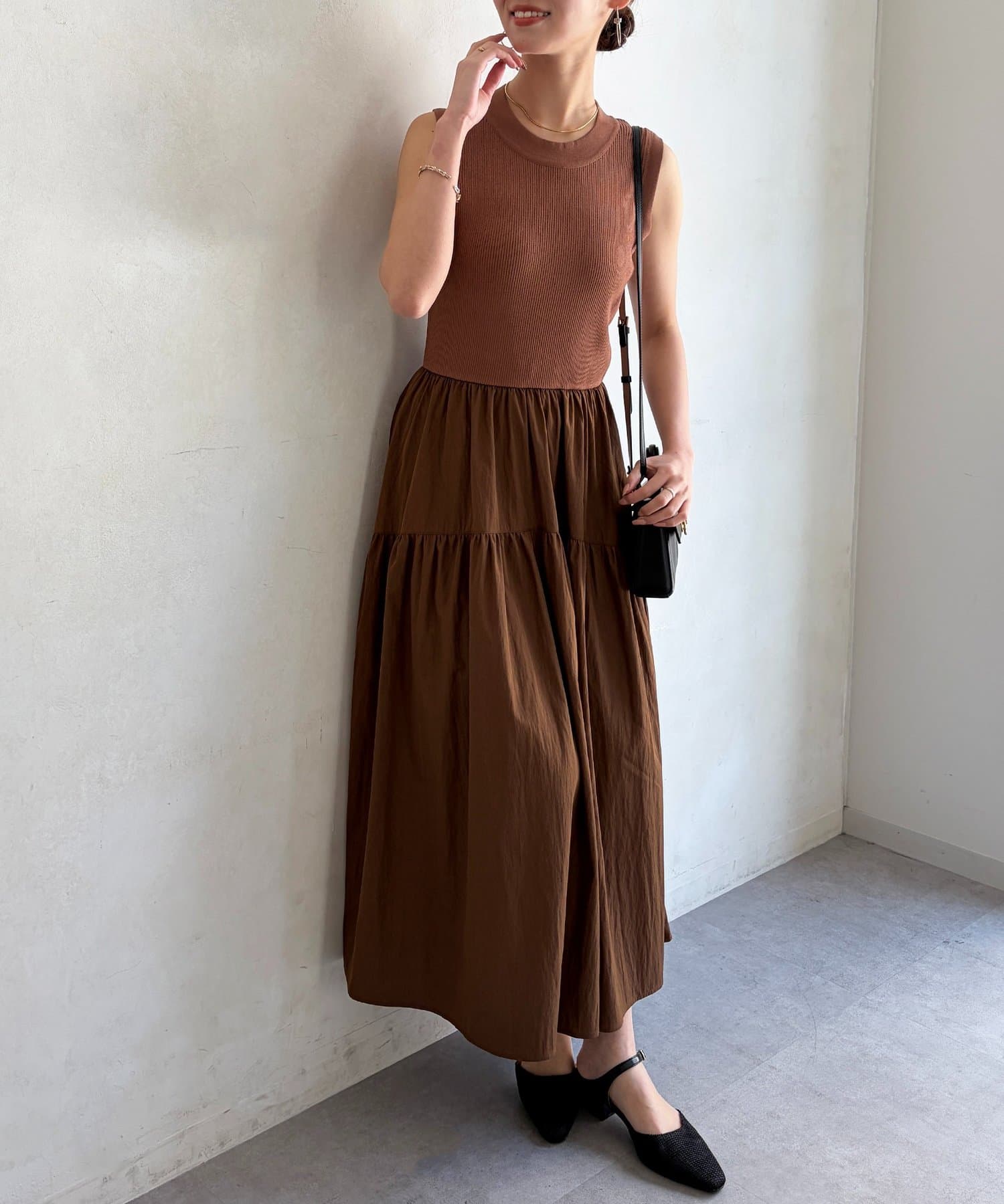 Chez toi(シェトワ) ニット×ティアードドッキングワンピース