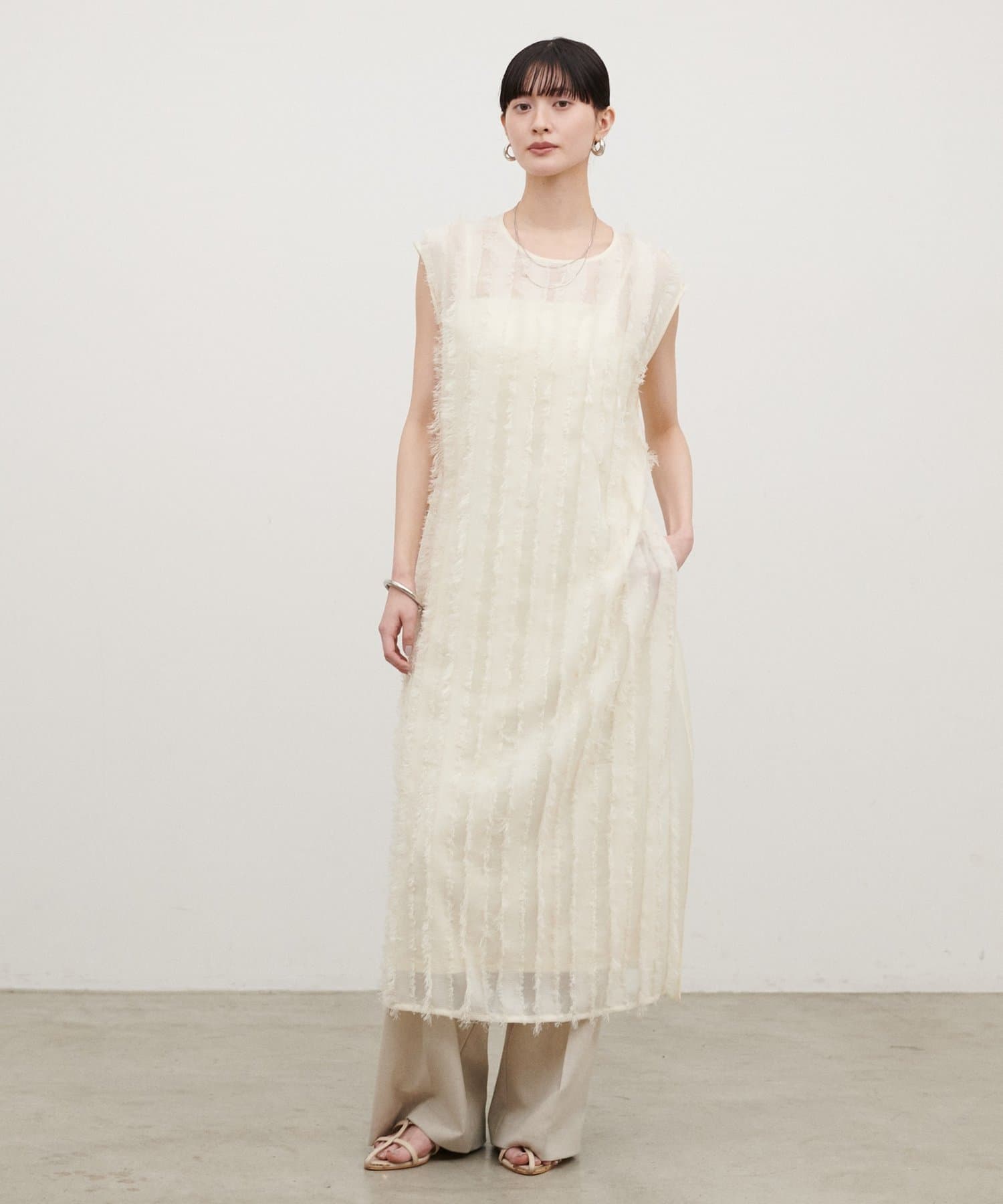 LARUTA(ラルータ) フリンジストライプジャガードワンピース