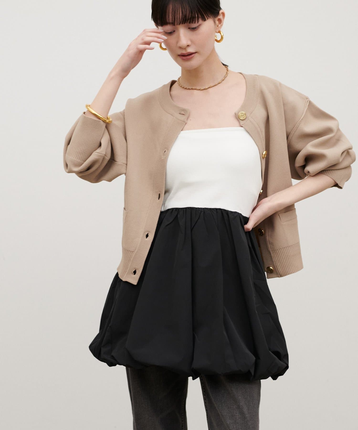 LARUTA(ラルータ) ［Web限定］カップ付き異素材バルーンキャミ