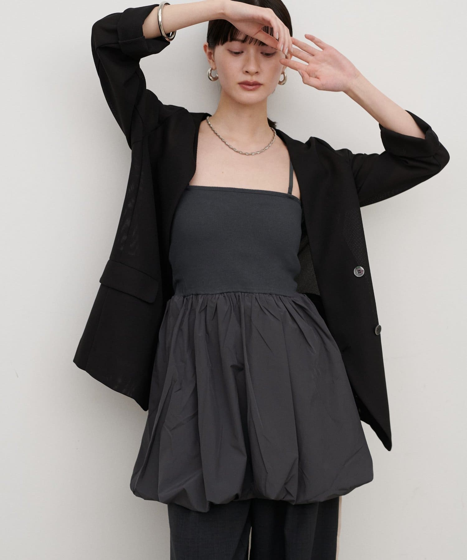 LARUTA(ラルータ) ［Web限定］カップ付き異素材バルーンキャミ