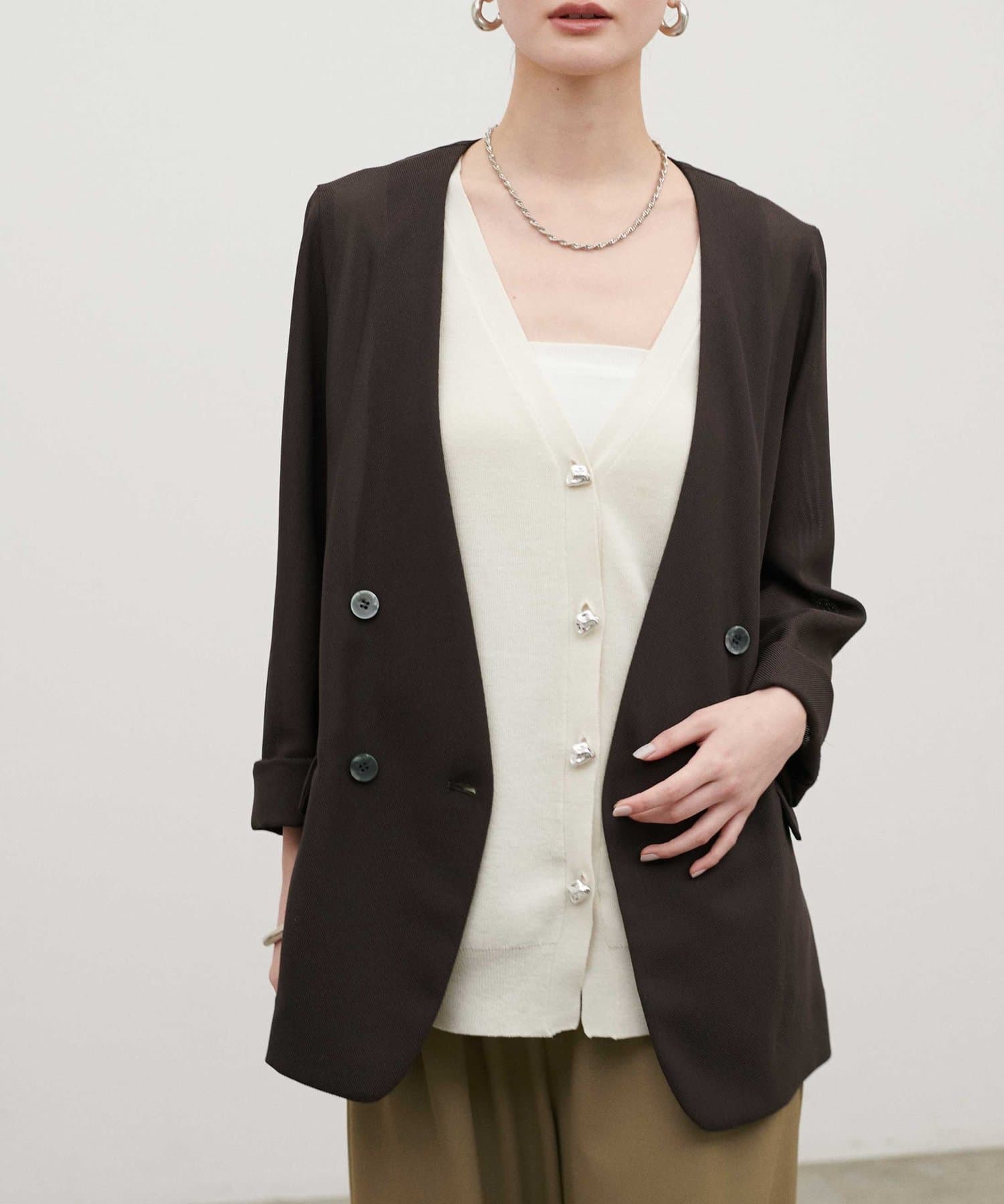 LARUTA(ラルータ) ノーカラーメッシュジャケット