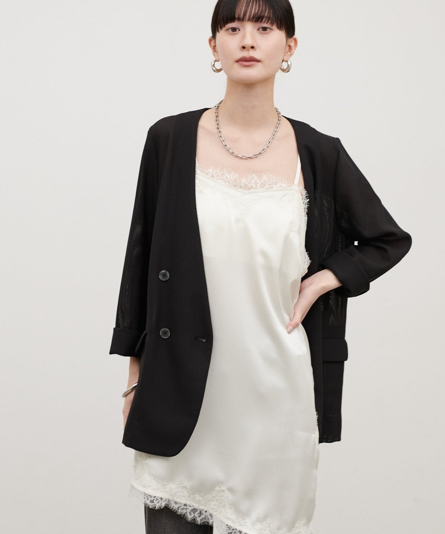 LARUTA(ラルータ) ノーカラーメッシュジャケット