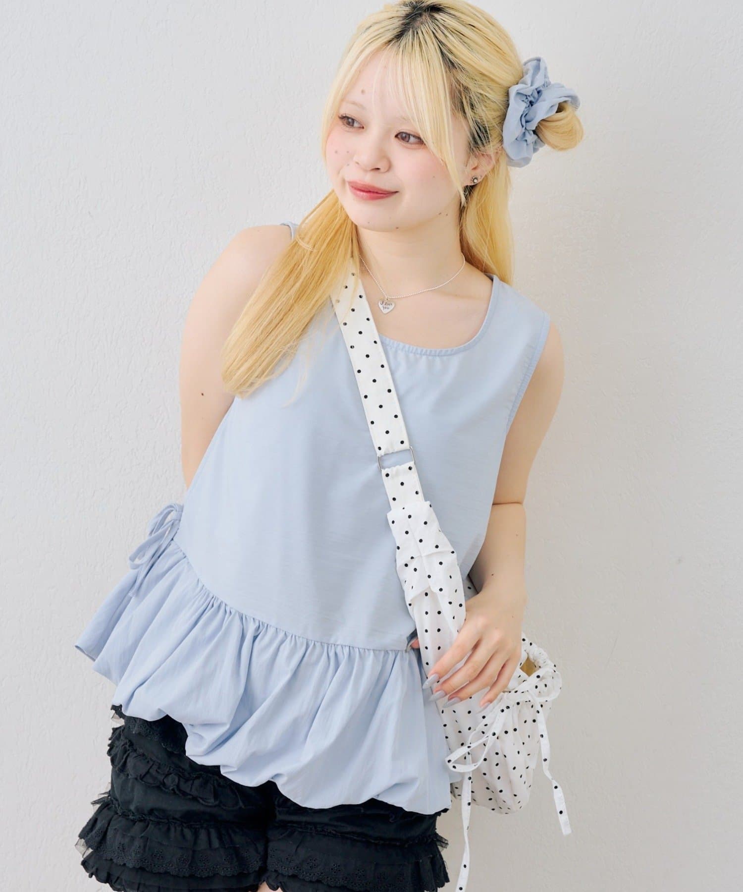 NICE CLAUP / OLIVE des OLIVE OUTLET(ナイスクラップ  / オリーブ デ オリーブ アウトレット) 【OUTLET限定】【continuer】シュシュ付切替チュニック