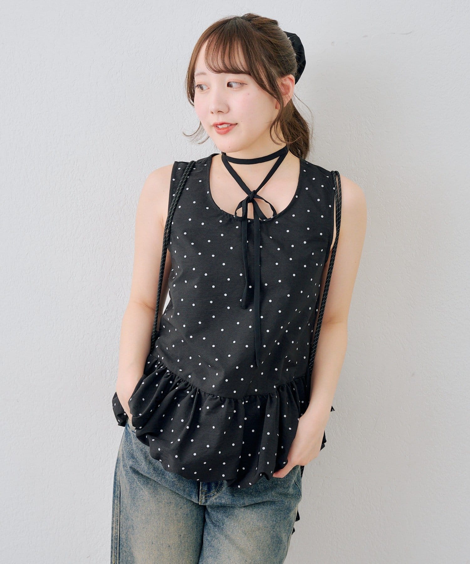 NICE CLAUP / OLIVE des OLIVE OUTLET(ナイスクラップ  / オリーブ デ オリーブ アウトレット) 【OUTLET限定】【continuer】シュシュ付切替チュニック