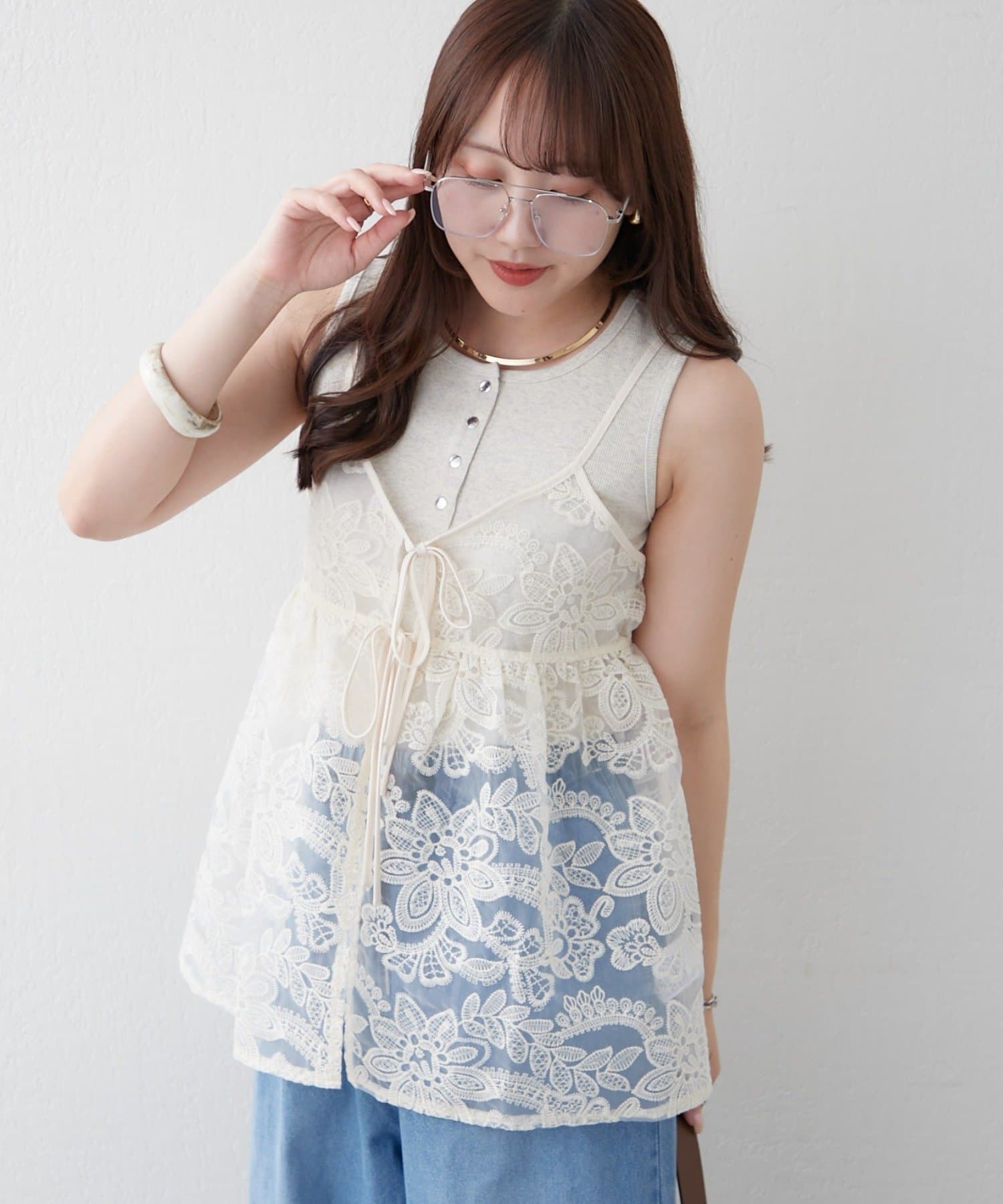 Remind me and forever(リマインドミーアンドフォーエバー) レースキャミチュニックブラウス