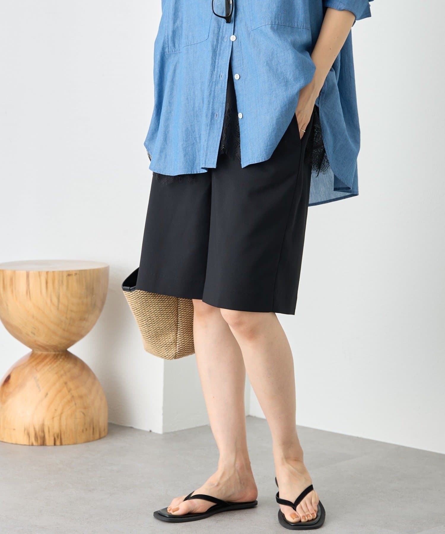 RIVE DROITE(リヴドロワ) 予約【接触冷感】リネンライクハーフパンツ / 6月中旬お届け予定