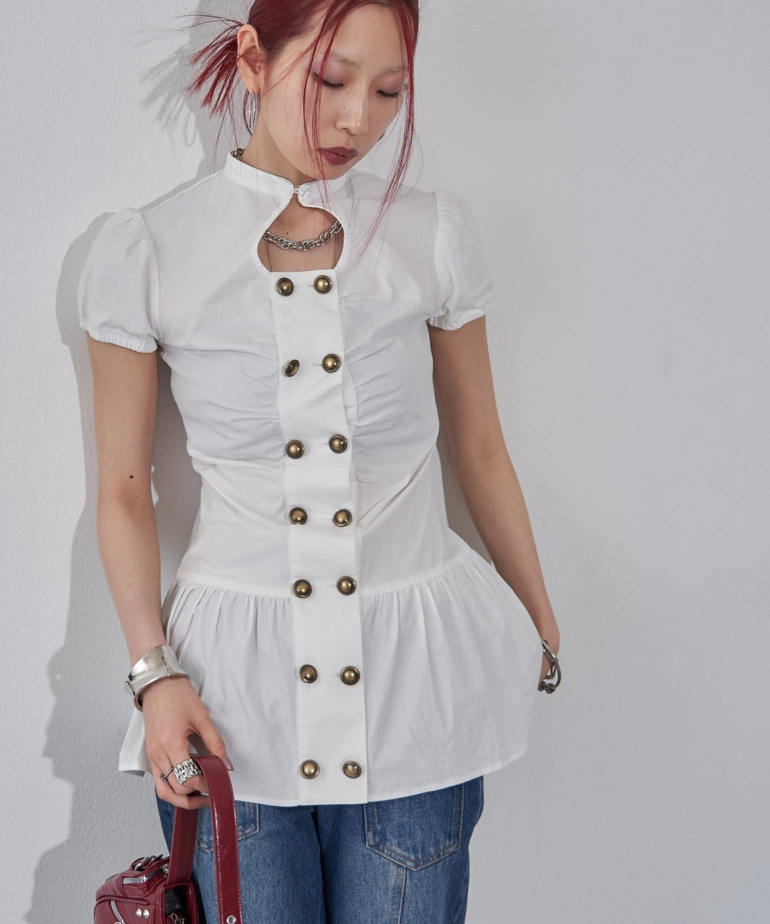 WHO’S WHO gallery(フーズフーギャラリー) Wボタンギャザーワンピ（無地/チェック/ドット）