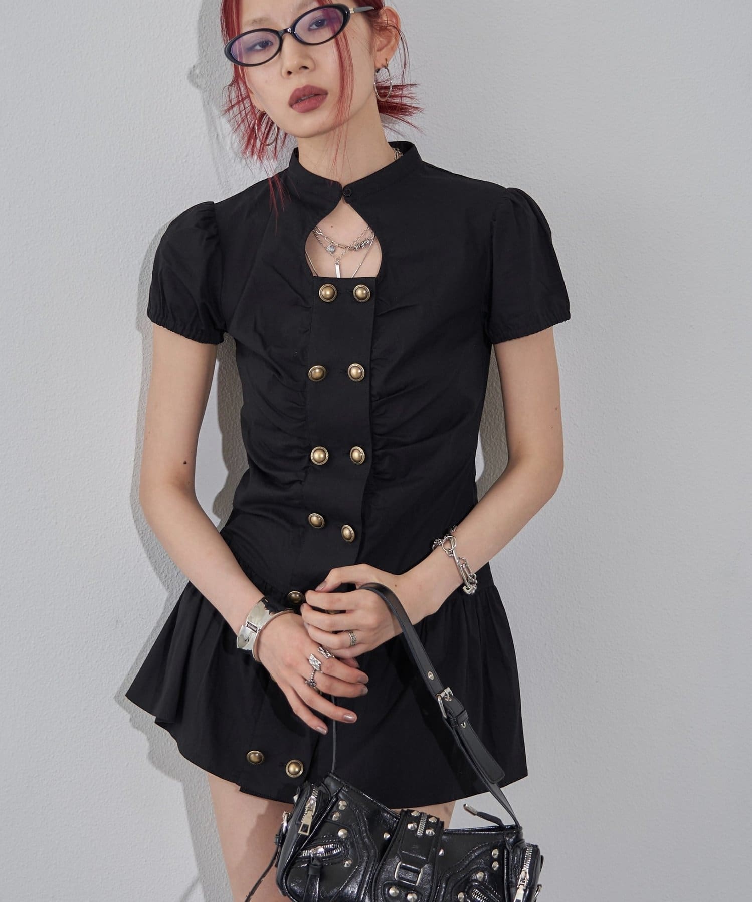 WHO’S WHO gallery(フーズフーギャラリー) Wボタンギャザーワンピ（無地/チェック/ドット）