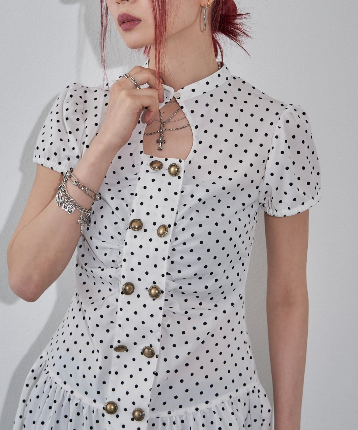 WHO’S WHO gallery(フーズフーギャラリー) Wボタンギャザーワンピ（無地/チェック/ドット）