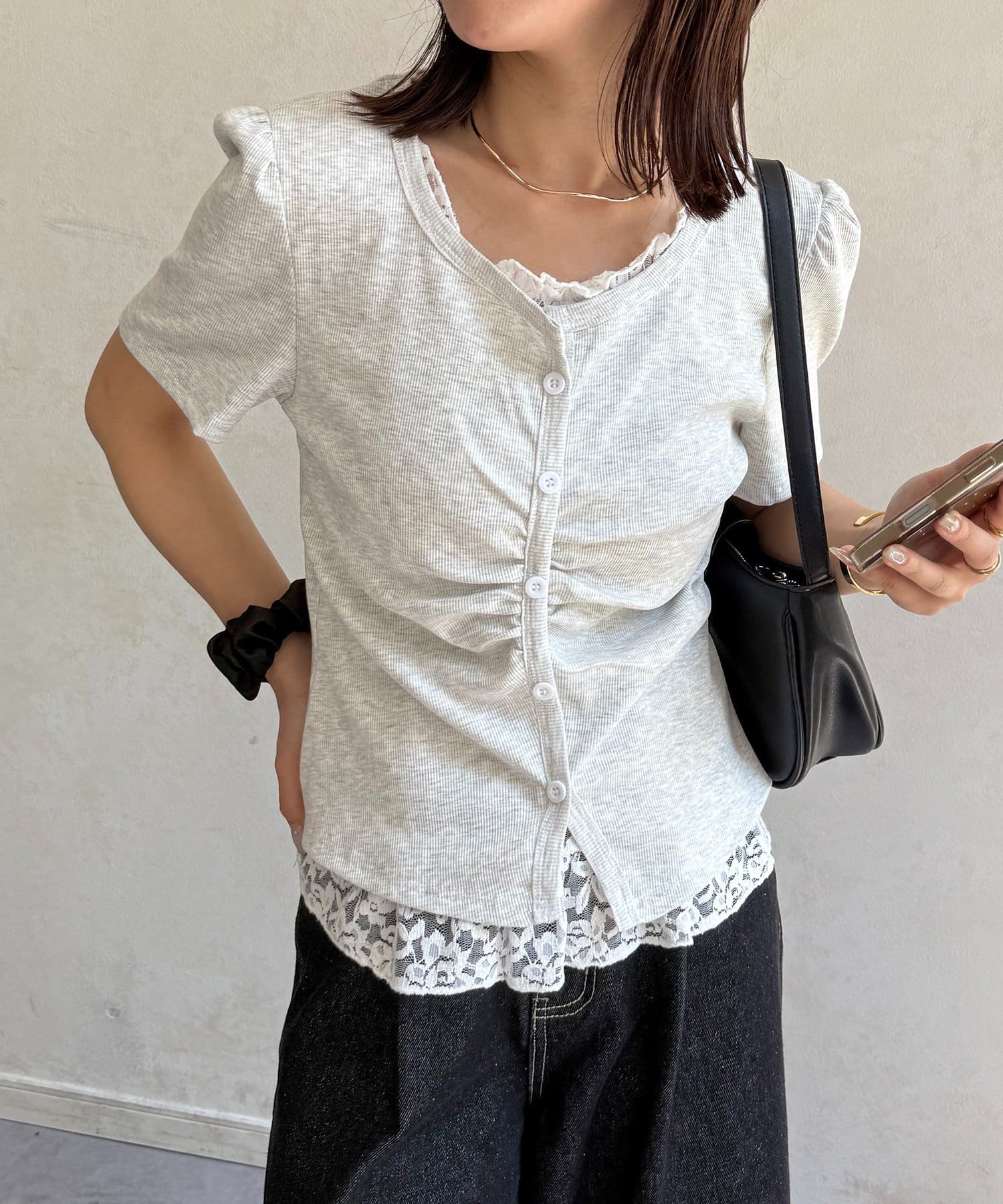 Thevon.(ゼヴォン) レースドッキング半袖プルオーバー
