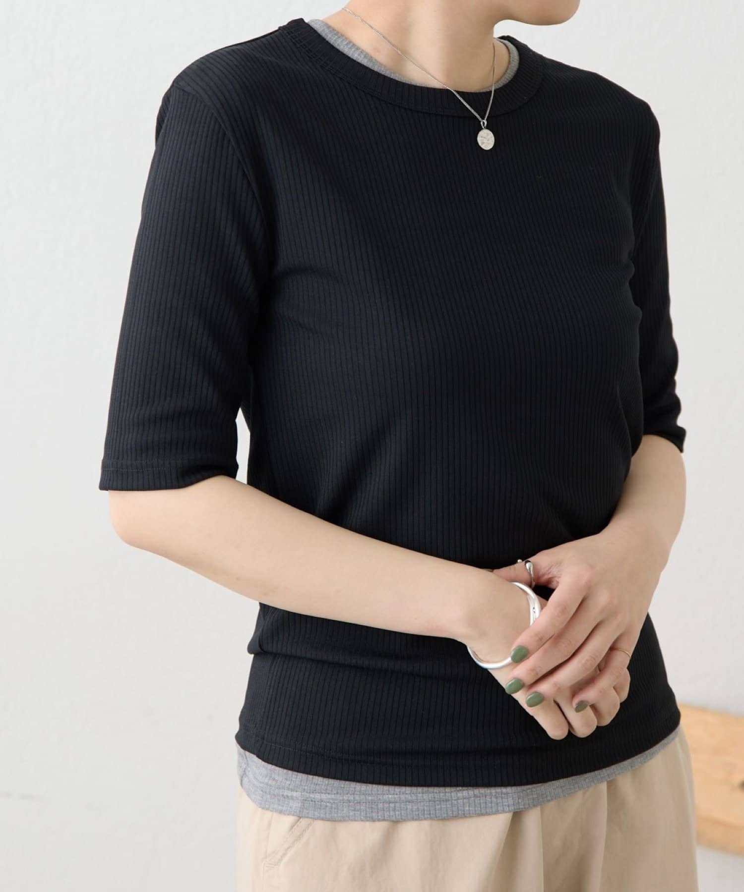 ear PAPILLONNER(イア パピヨネ) 《着回し力抜群/2点セット/別々にも着れる/ストレッチ》セットリブTシャツ【SUM1 STYLE(スミスタイル)】