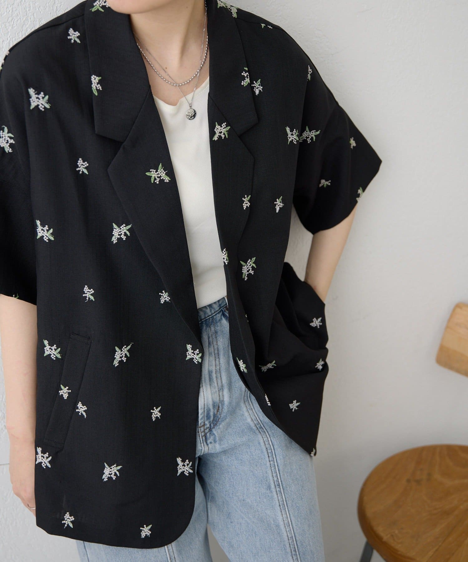 ear PAPILLONNER(イア パピヨネ) 《軽量アウター/二の腕＆ヒップカバー》花柄半袖ジャケット【SUM1 STYLE(スミスタイル)】