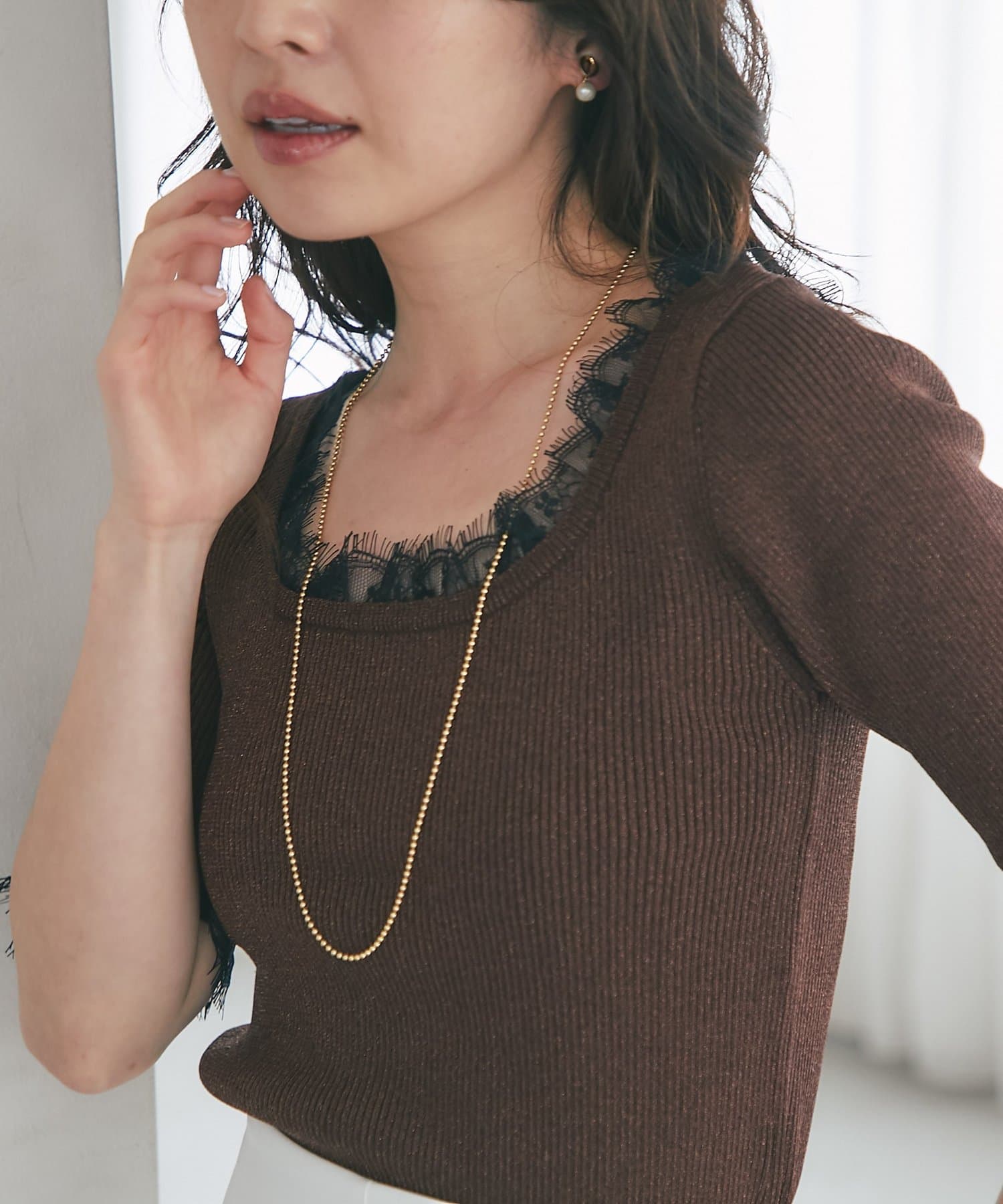 La boutique BonBon(ラブティックボンボン) クールタッチUVレース付き前後2WAYラメリブニット