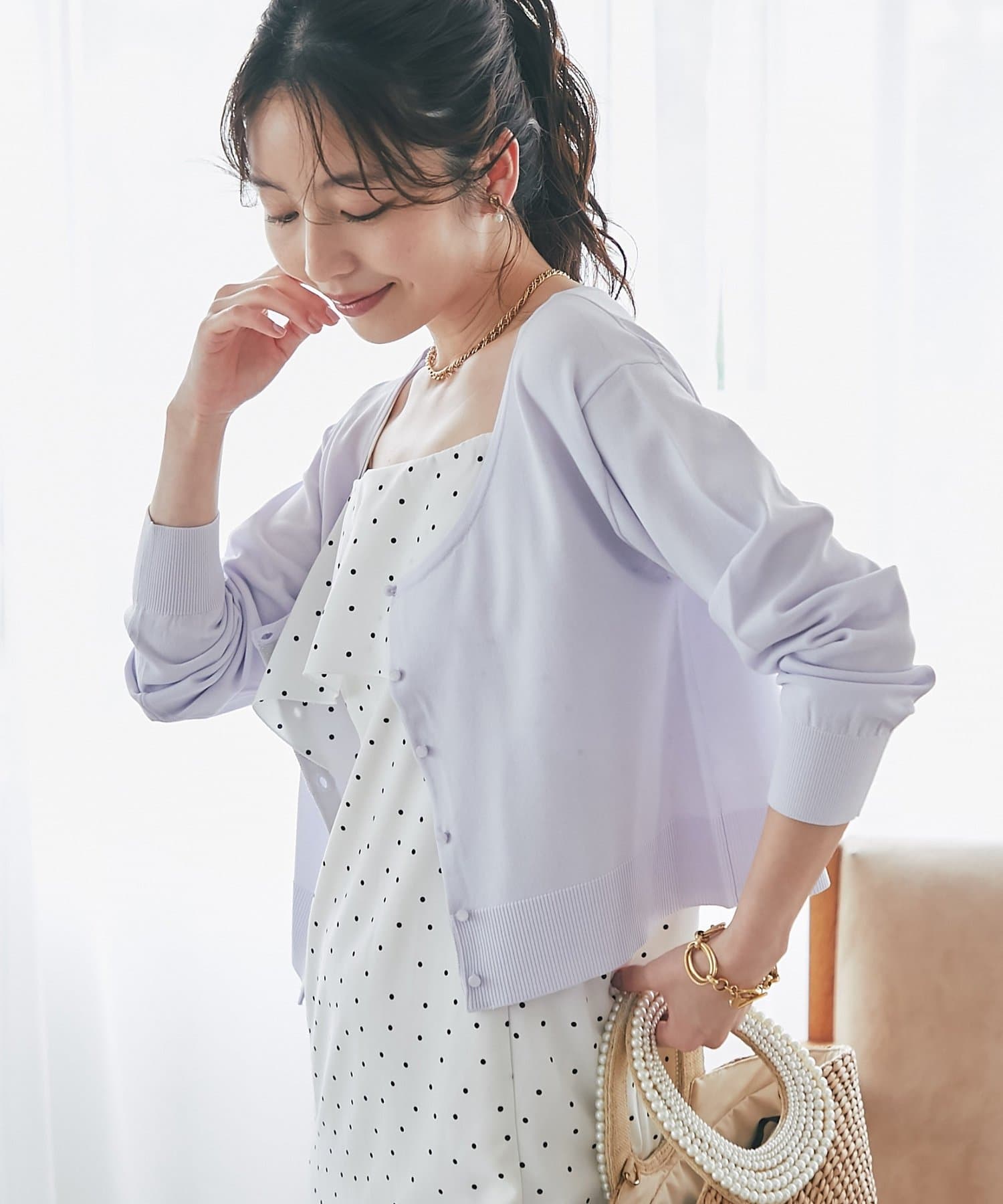 La boutique BonBon(ラブティックボンボン) クールタッチUVラウンドネックカーディガン