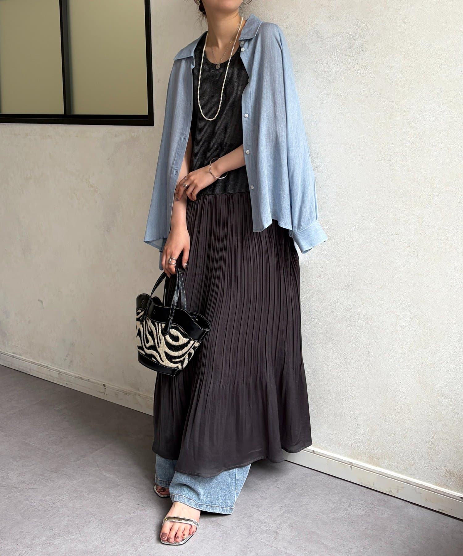 Chez toi(シェトワ) メタルメッシュドロスト切替ワンピース