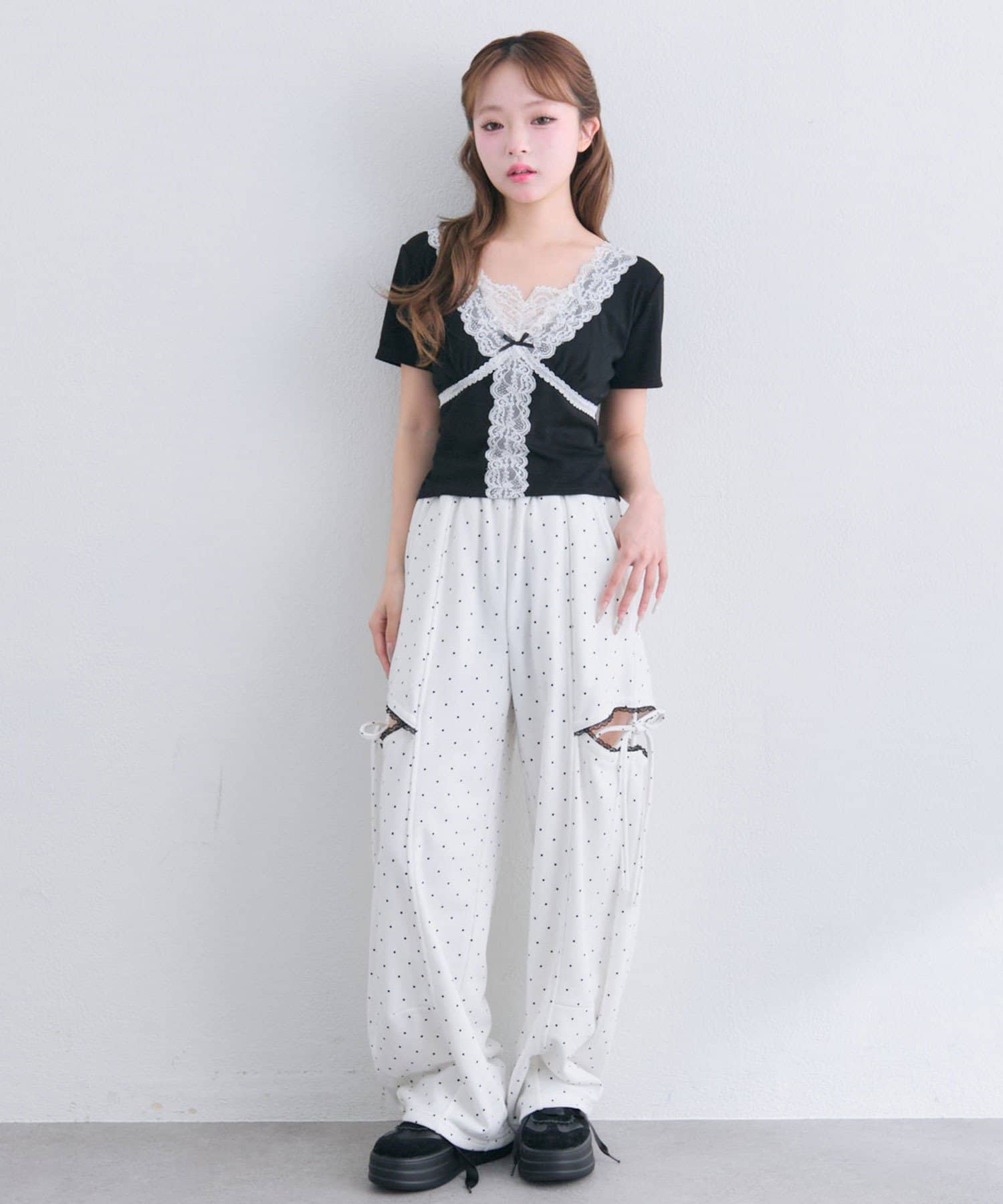 OLIVE des OLIVE(オリーブ デ オリーブ) レース半袖トップス