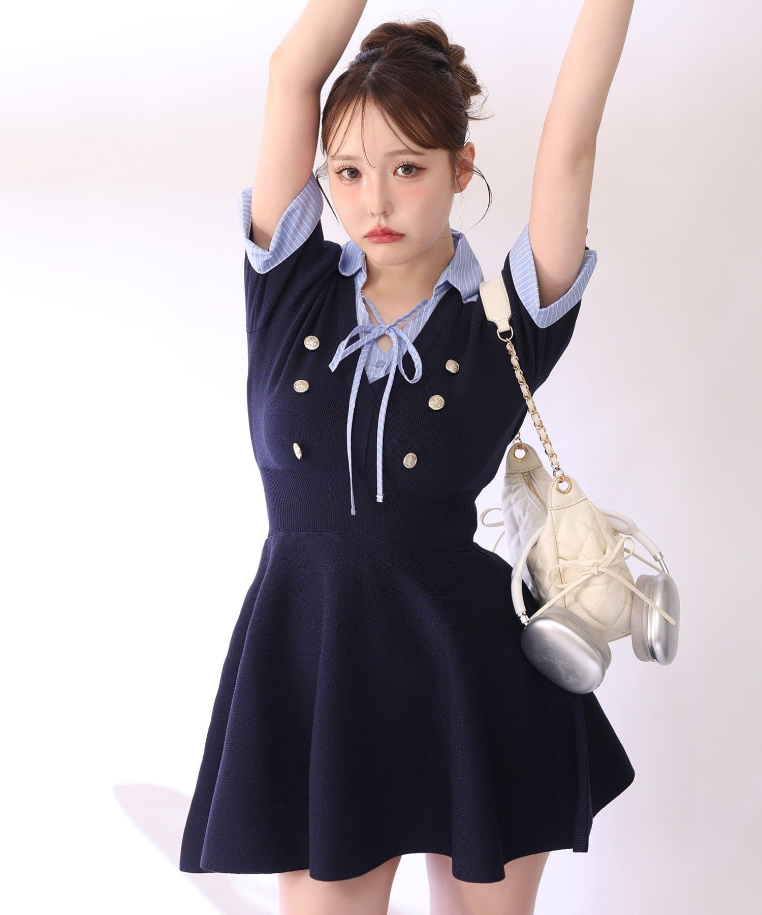 one after another NICE CLAUP(ワンアフターアナザー ナイスクラップ) シャツドッキング半袖ミニワンピース