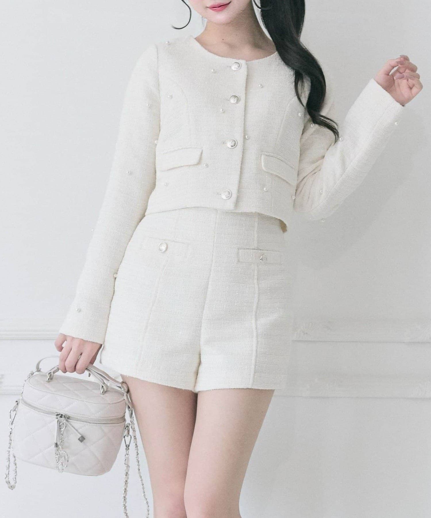 NICE CLAUP / OLIVE des OLIVE OUTLET(ナイスクラップ  / オリーブ デ オリーブ アウトレット) 【Belle Charme】ダブルボタンツイードショートパンツ