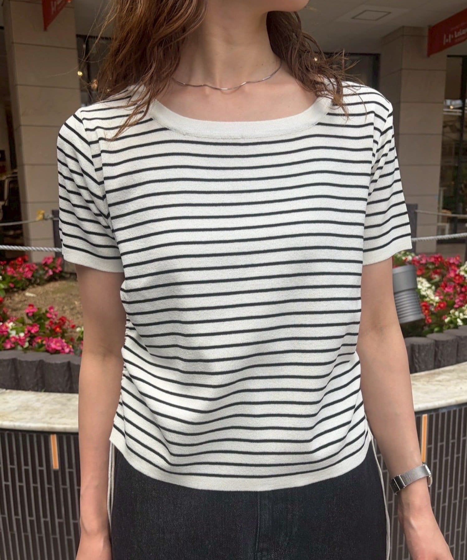 Kastane(カスタネ) B ニットボーダーリボンTEE