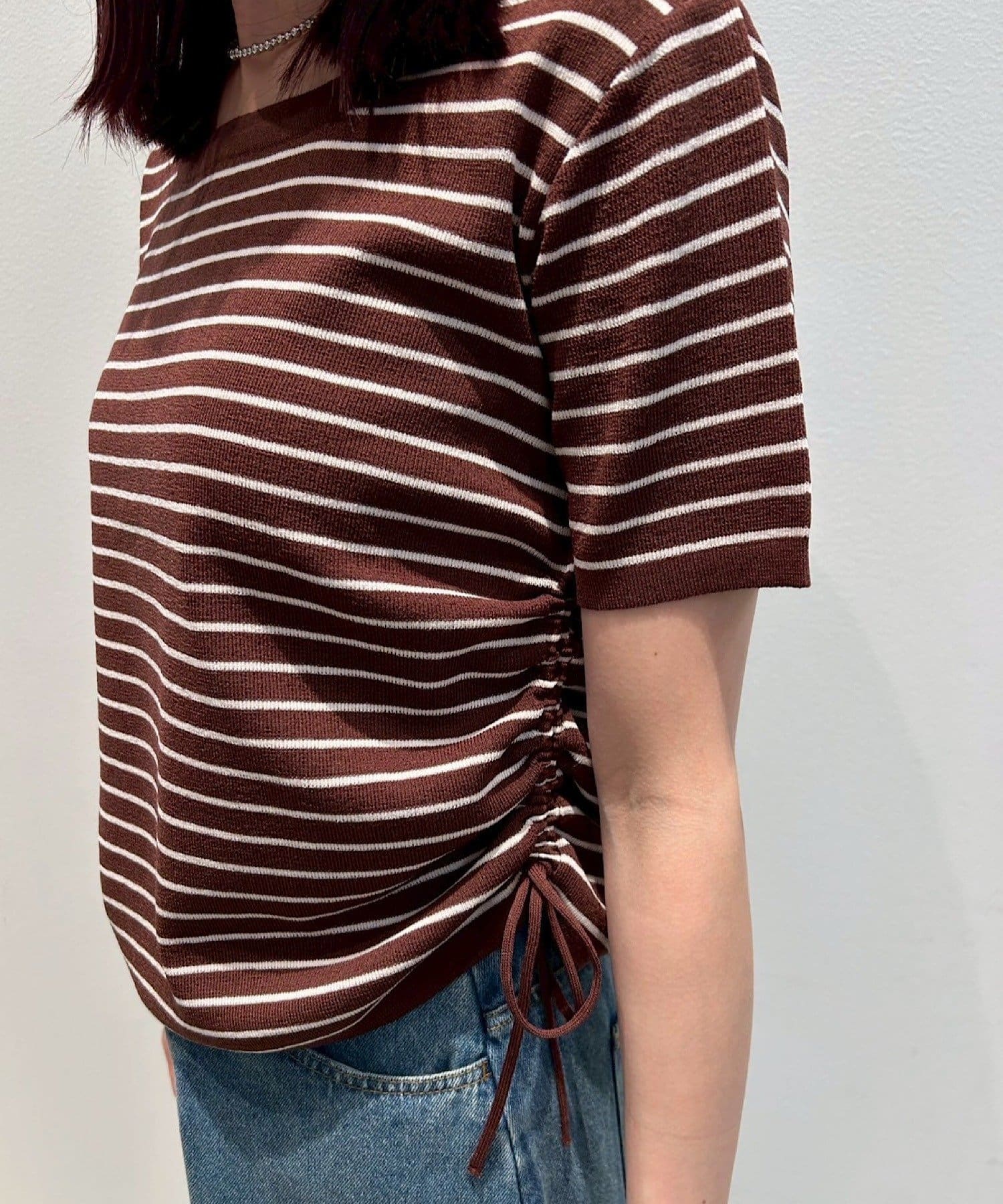 Kastane(カスタネ) B ニットボーダーリボンTEE