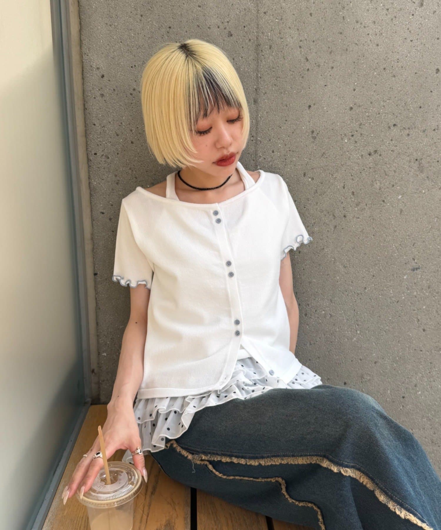 w closet(ダブルクローゼット) 【5色展開】ホルタードッキングレイヤードニットT