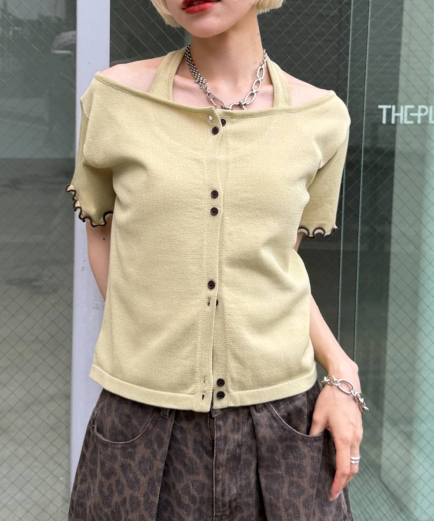 w closet(ダブルクローゼット) 【5色展開】ホルタードッキングレイヤードニットT