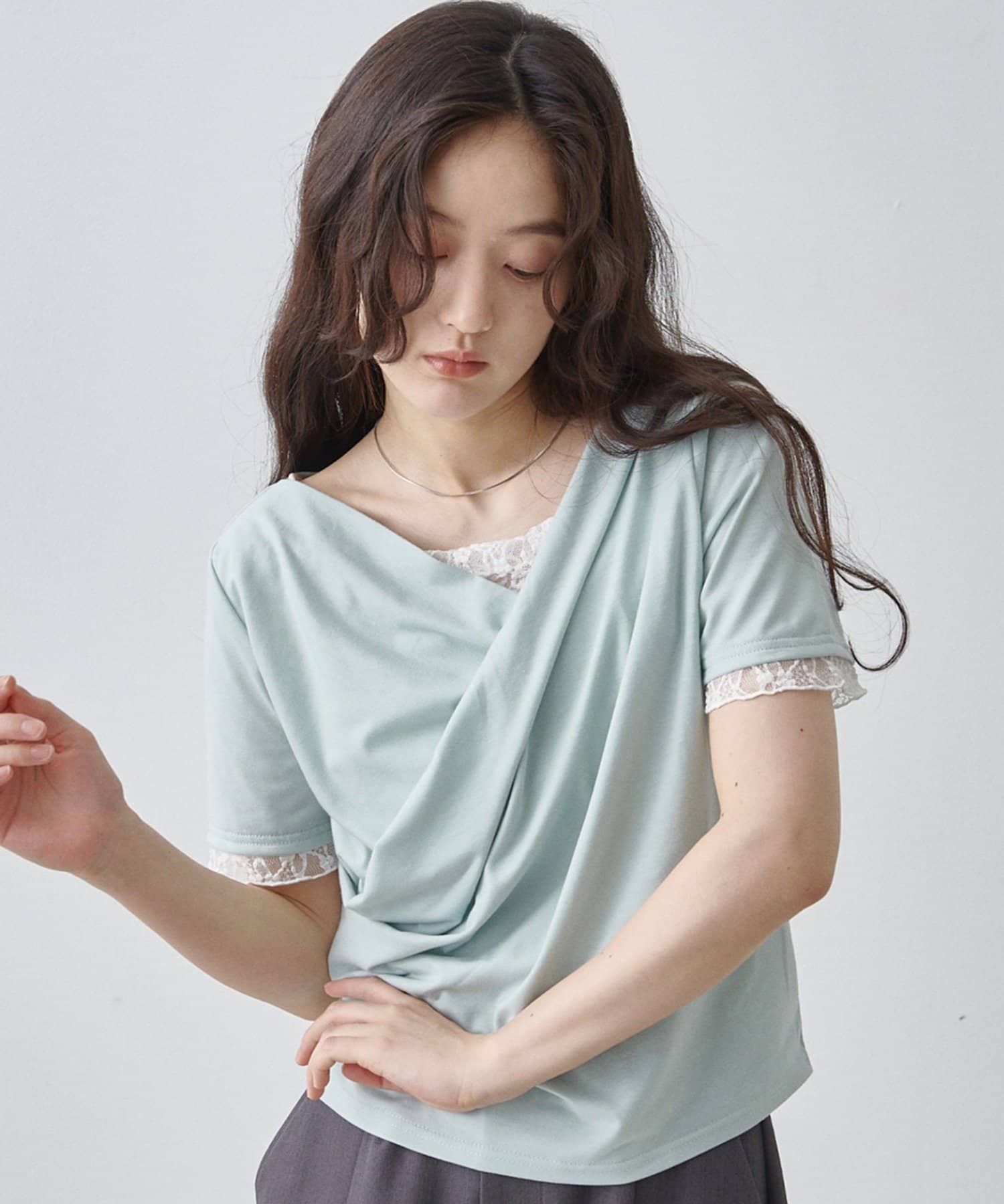 COLONY 2139(コロニー トゥーワンスリーナイン) 【WEB限定】ドレープレースドッキング半袖Tシャツ