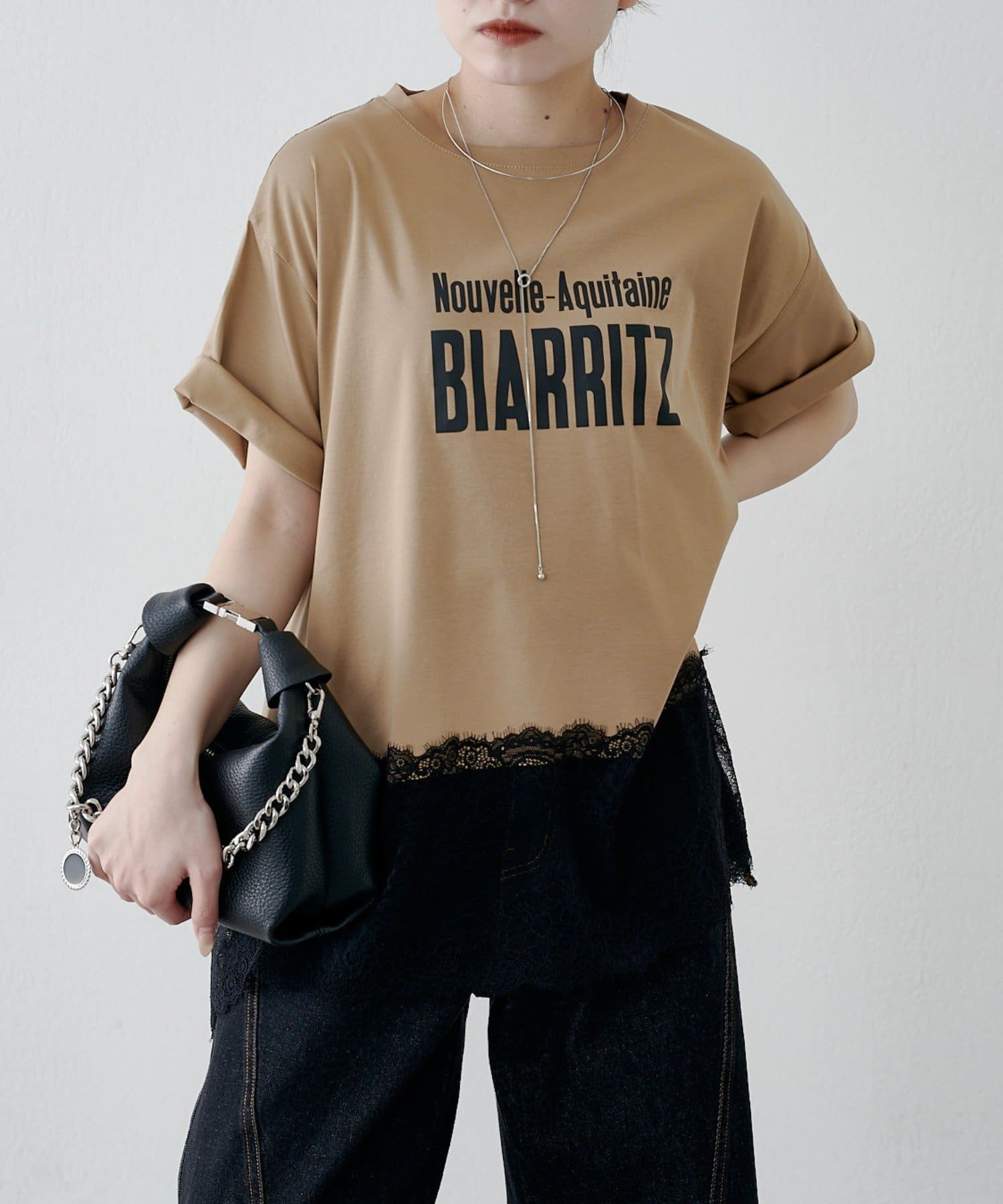 Lui's(ルイス) レース切替プリントロゴTシャツ