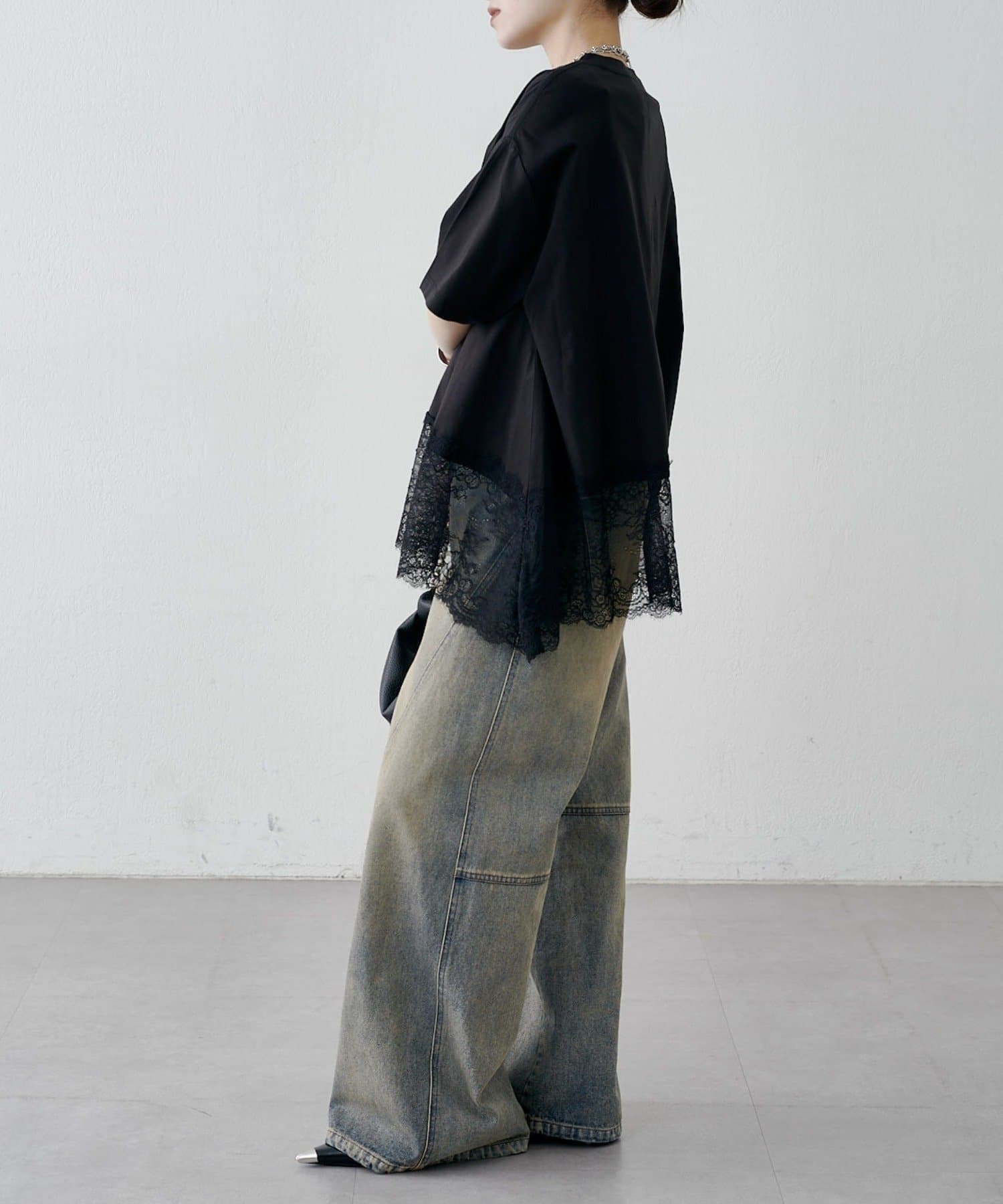 Lui's(ルイス) レース切替プリントロゴTシャツ