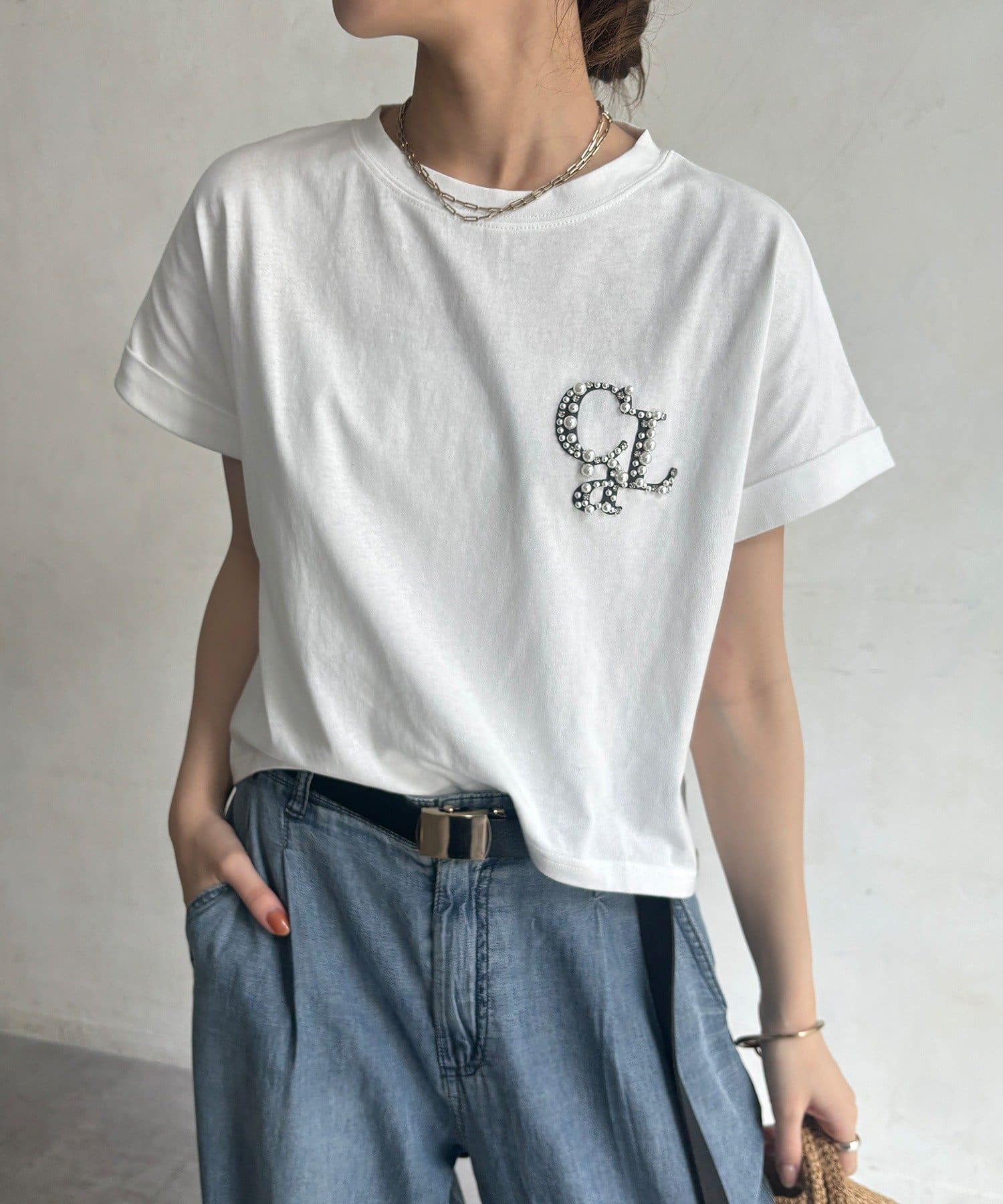 DOUDOU(ドゥドゥ) 【WEB限定】ワンポイントビジューTEE