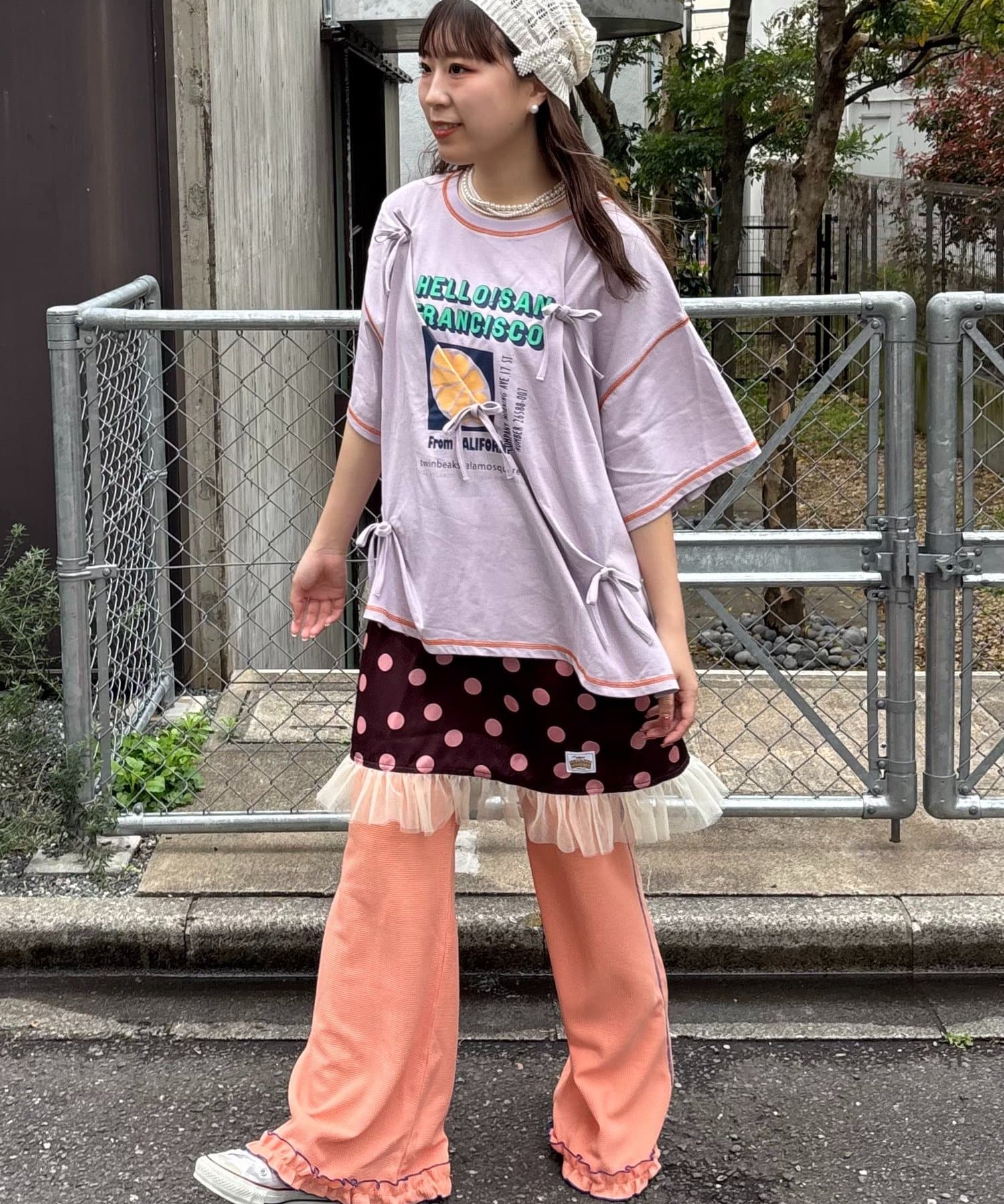 CIAOPANIC TYPY(チャオパニックティピー) 【HELLO.SANFRANCISCO/ハローサンフランシスコ】タックリボンプリント半袖TEE