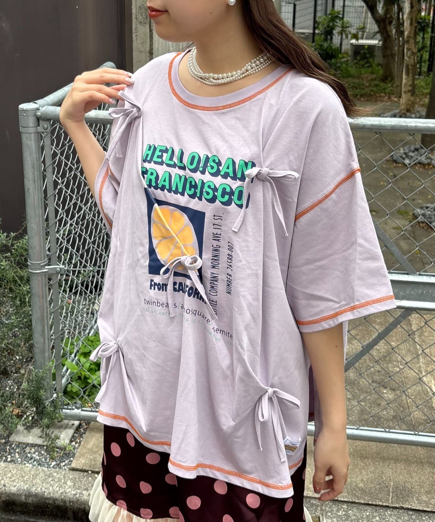CIAOPANIC TYPY(チャオパニックティピー) 【HELLO.SANFRANCISCO/ハローサンフランシスコ】タックリボンプリント半袖TEE
