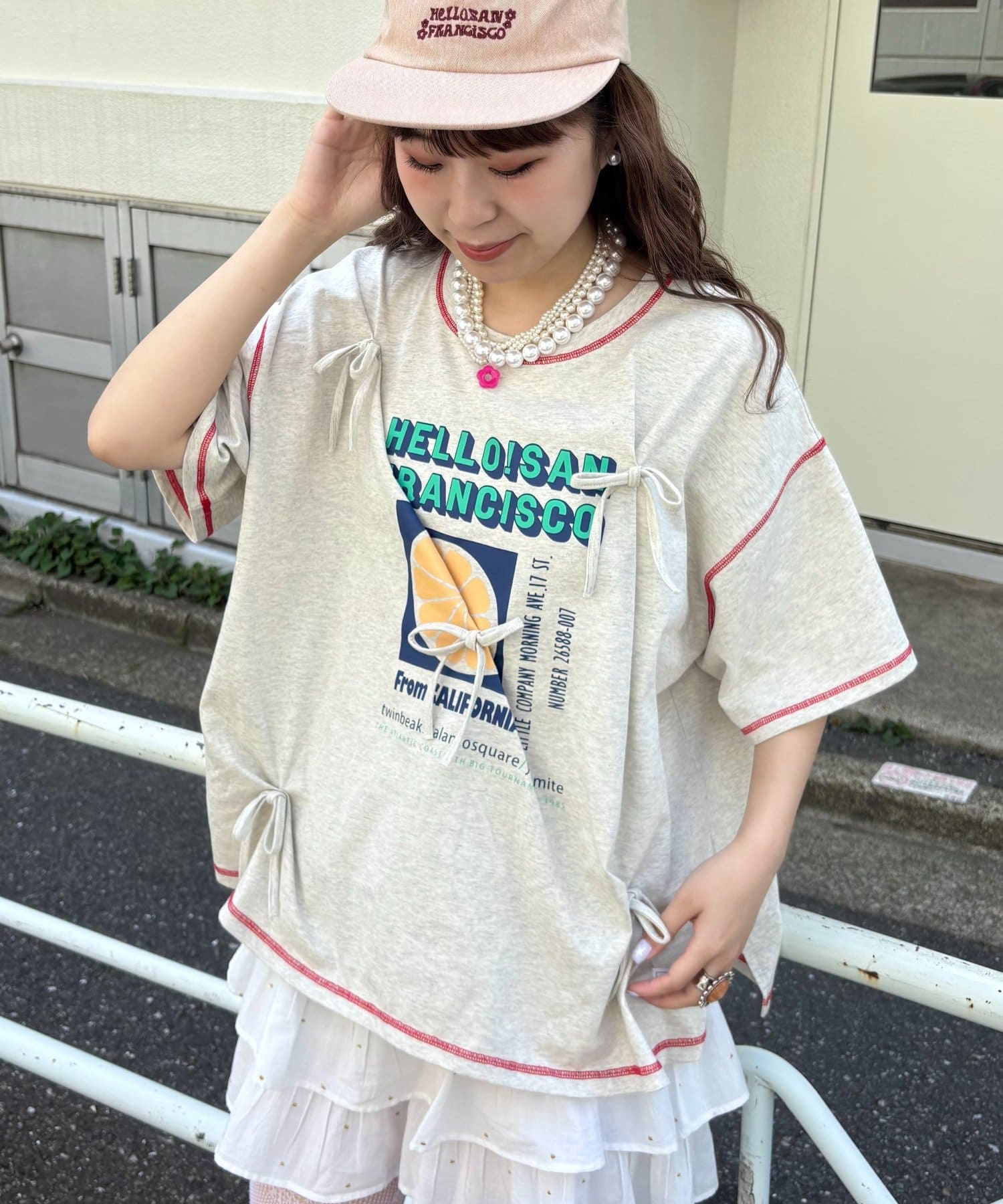 CIAOPANIC TYPY(チャオパニックティピー) 【HELLO.SANFRANCISCO/ハローサンフランシスコ】タックリボンプリント半袖TEE