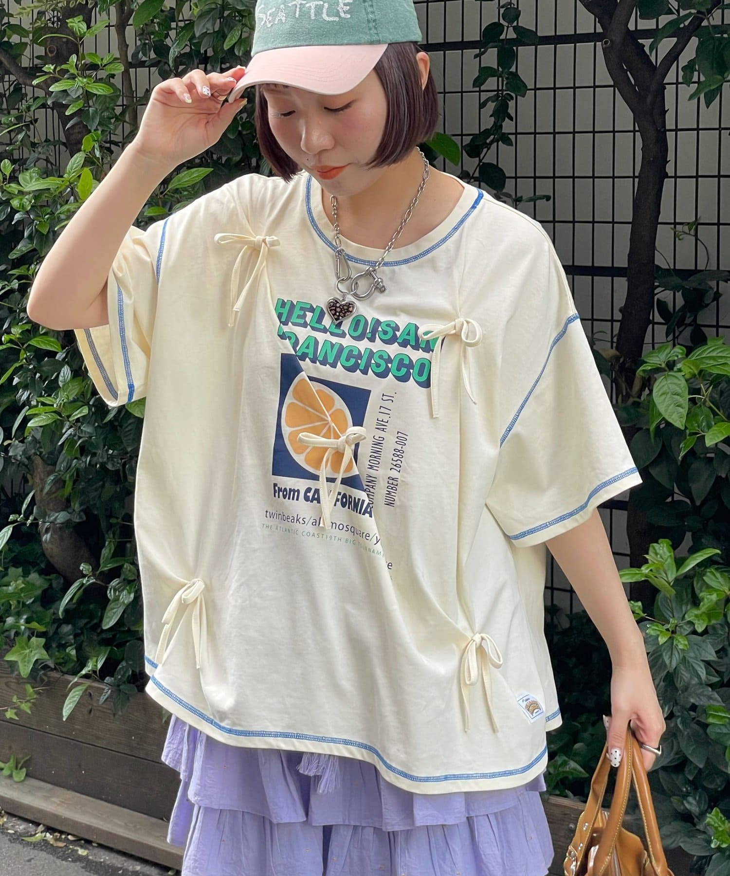 CIAOPANIC(チャオパニック) 【HELLO.SANFRANCISCO/ハローサンフランシスコ】タックリボンプリント半袖TEE