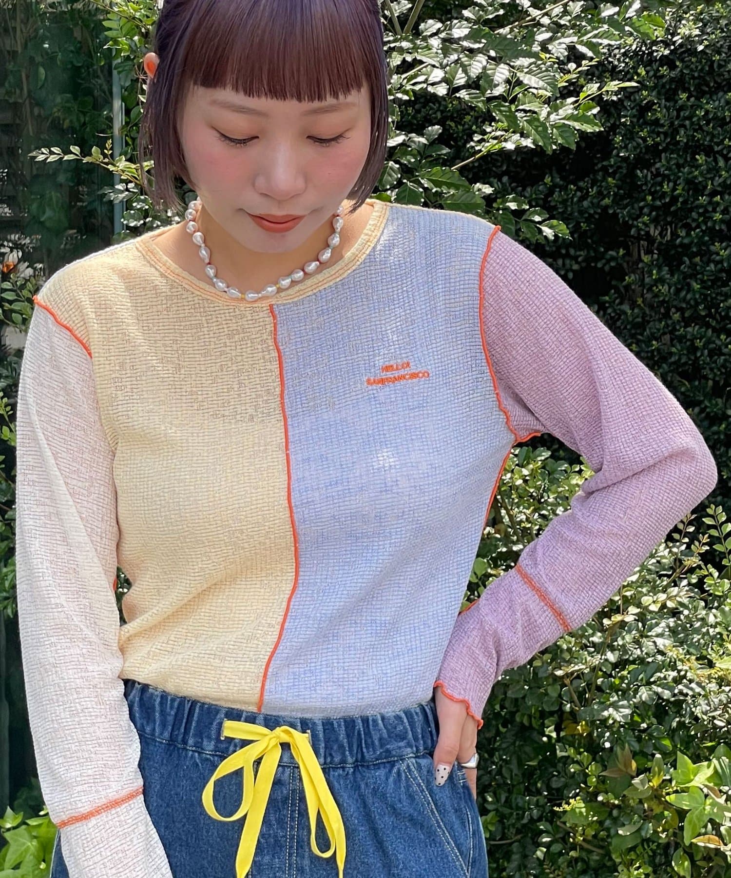 CIAOPANIC(チャオパニック) 【HELLO.SANFRANCISCO/ハローサンフランシスコ】配色切替ポコポコメロウTEE