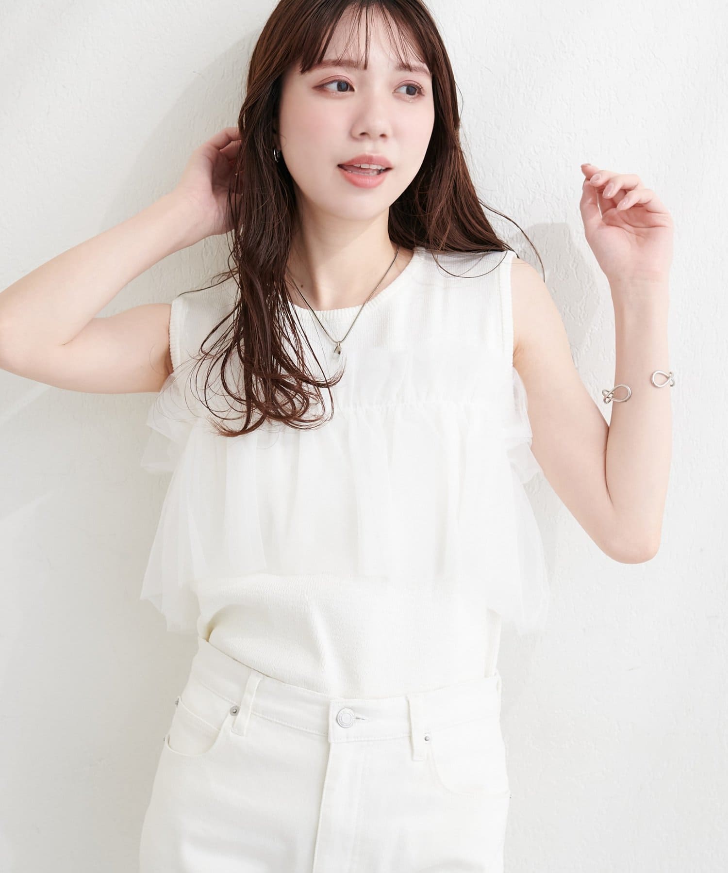 natural couture(ナチュラルクチュール) チュール使いニットタンク