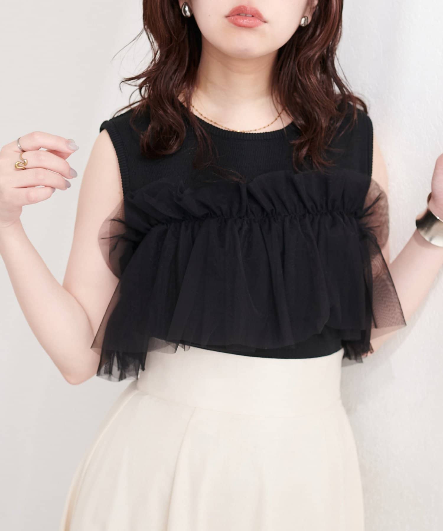 natural couture(ナチュラルクチュール) チュール使いニットタンク