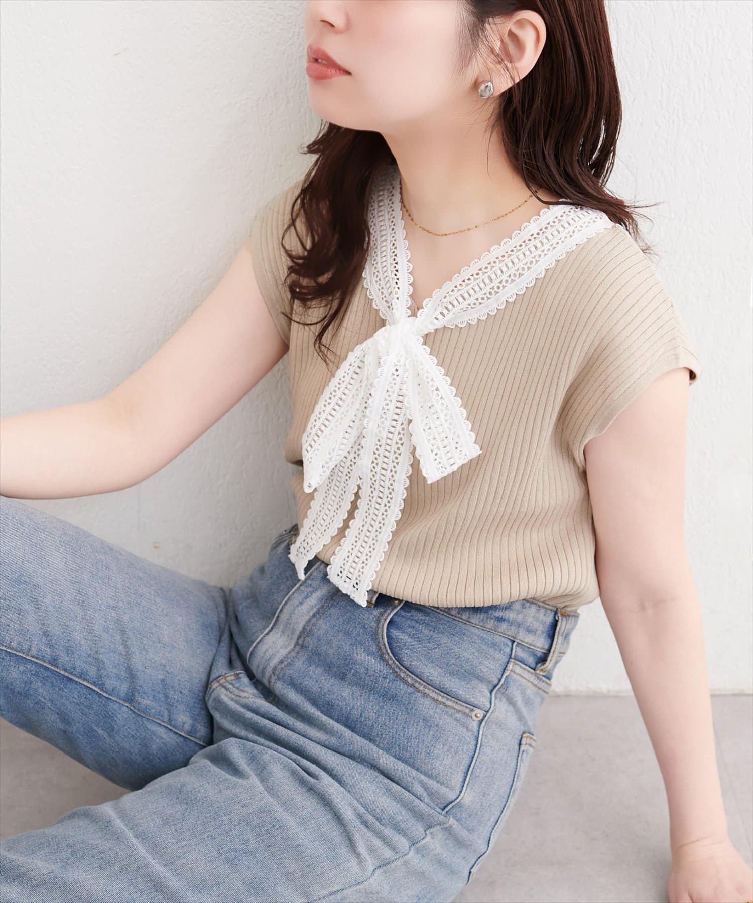 natural couture(ナチュラルクチュール) レースタイノースリニット