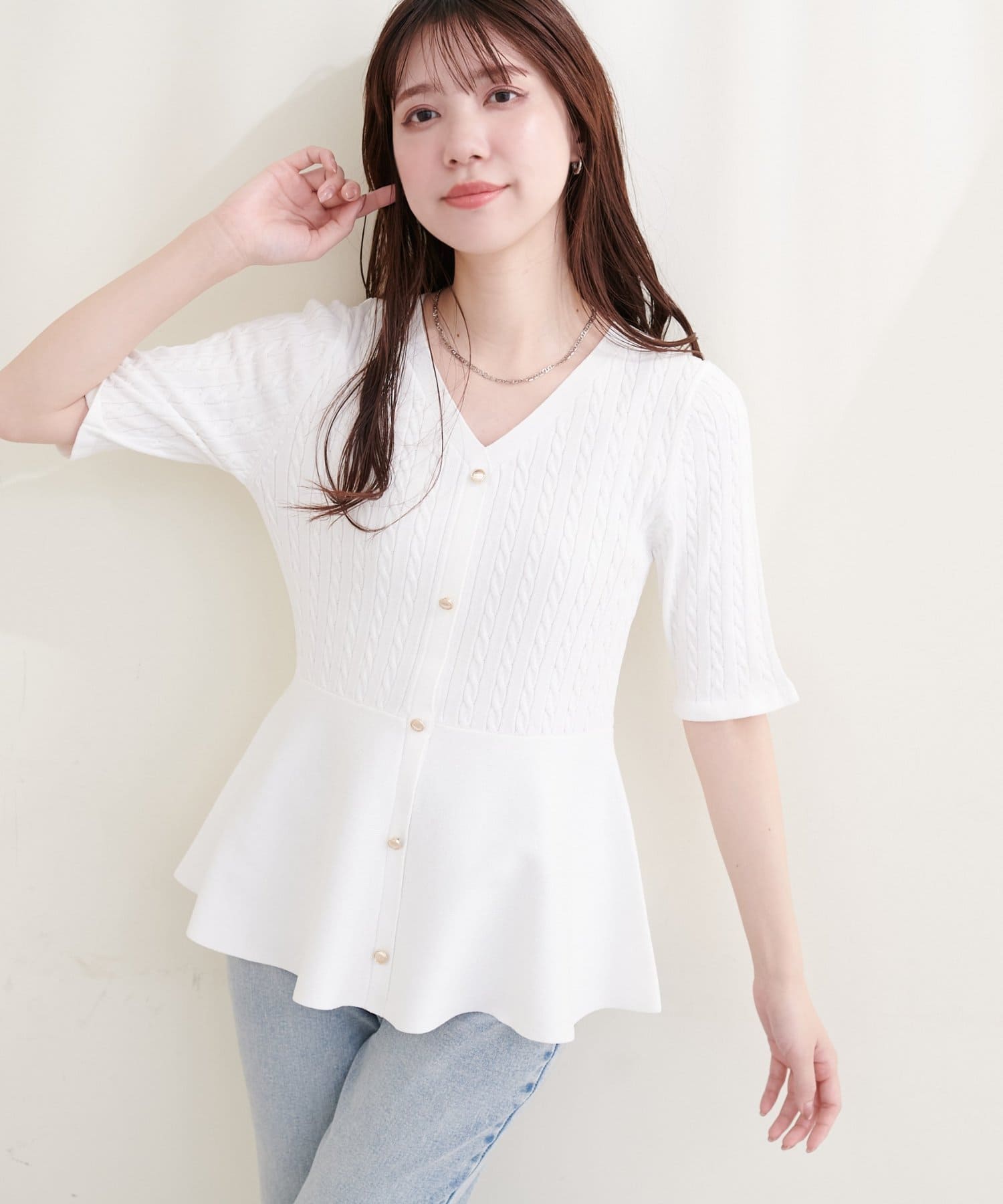 natural couture(ナチュラルクチュール) ケーブル編みペプラムニット