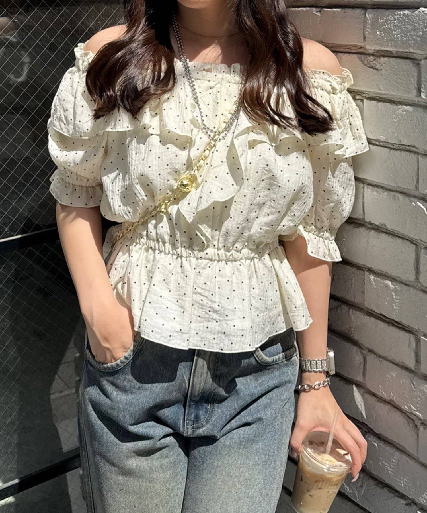 NICE CLAUP / OLIVE des OLIVE OUTLET(ナイスクラップ  / オリーブ デ オリーブ アウトレット) 【ANOTHER BRANCH】BIG衿オフショルブラウス