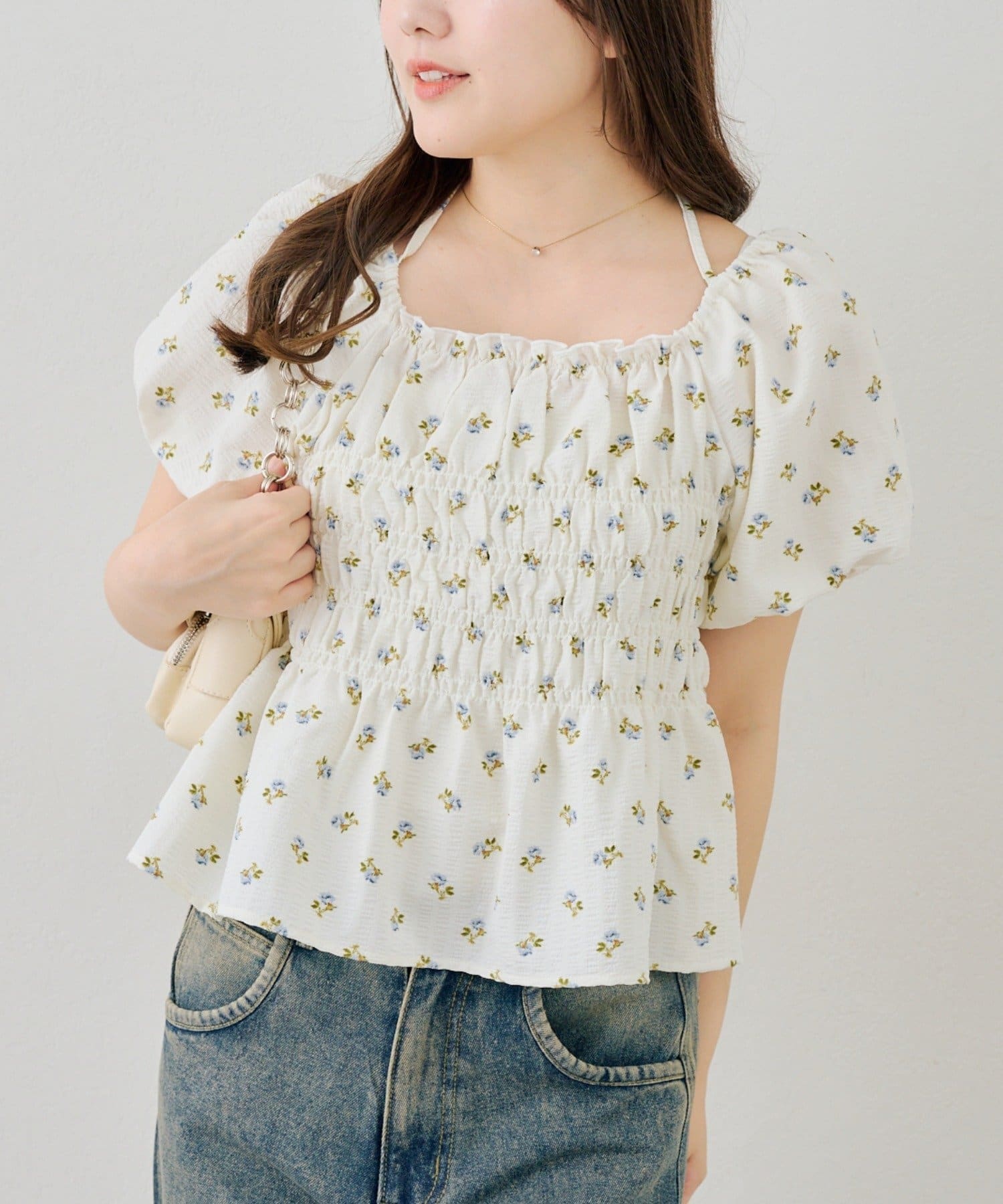 NICE CLAUP / OLIVE des OLIVE OUTLET(ナイスクラップ  / オリーブ デ オリーブ アウトレット) 【ANOTHER BRANCH】2WAYシャーリングパフ袖ブラウス