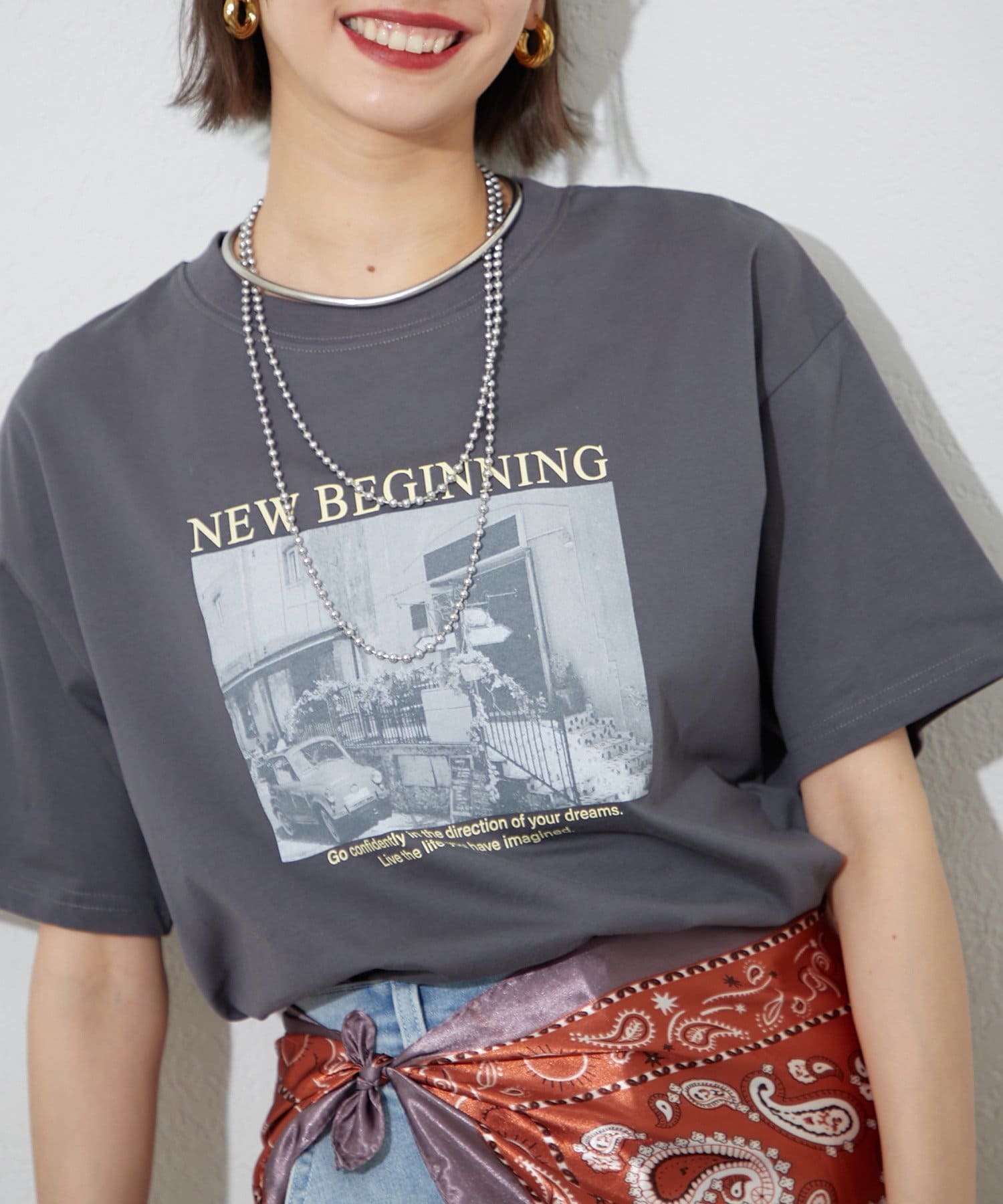 Remind me and forever(リマインドミーアンドフォーエバー) 【staff made】接触冷感！アソート転写シルケットTシャツ