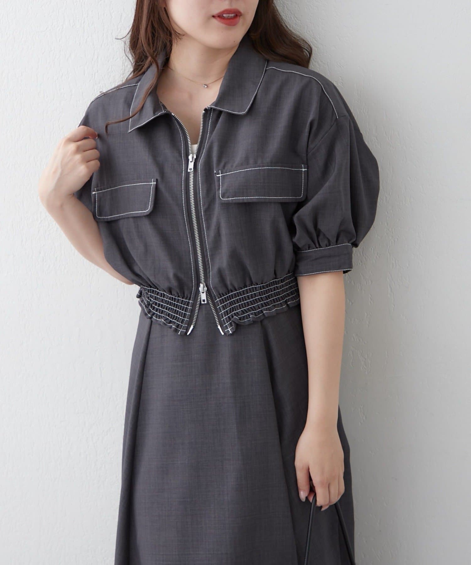 Remind me and forever(リマインドミーアンドフォーエバー) スタイル盛れる【2セット】ZIP半袖ブルゾン+キャミワンピース