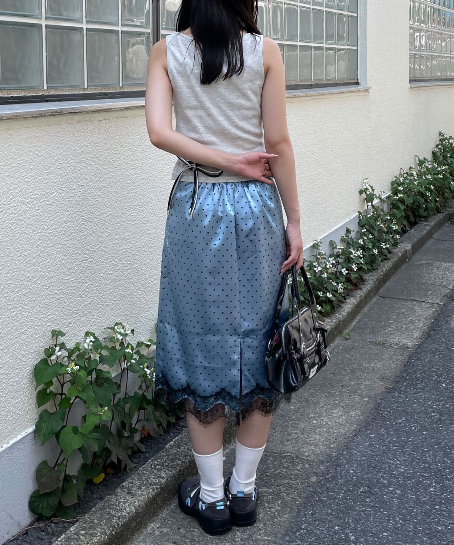 CIAOPANIC(チャオパニック) ドットサテン刺繍Iラインスカート